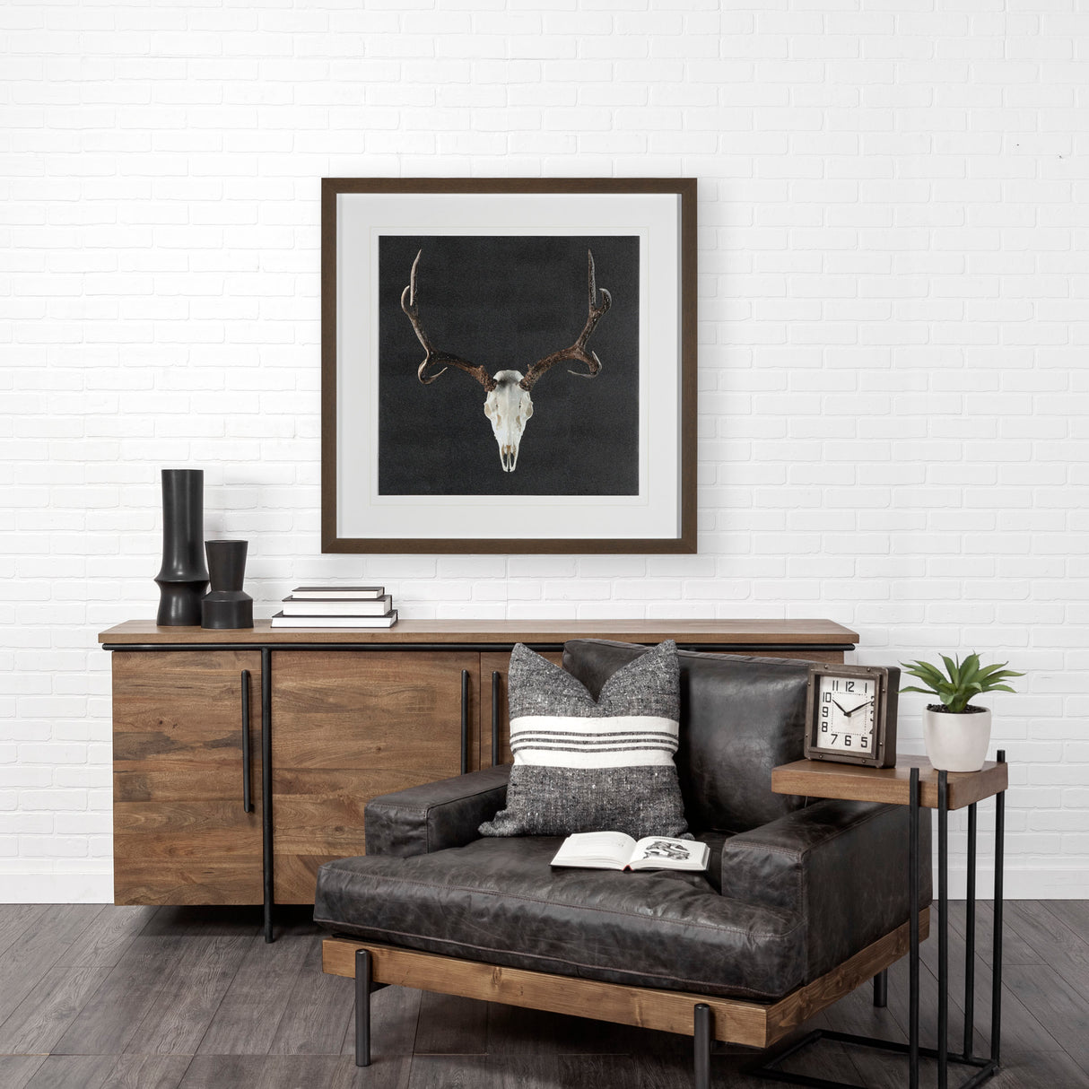 Deer Skull by Chris Dunker a Hand Embelished Textured Framed Art Print Matted under Glass from Mercana - Luna Furniture