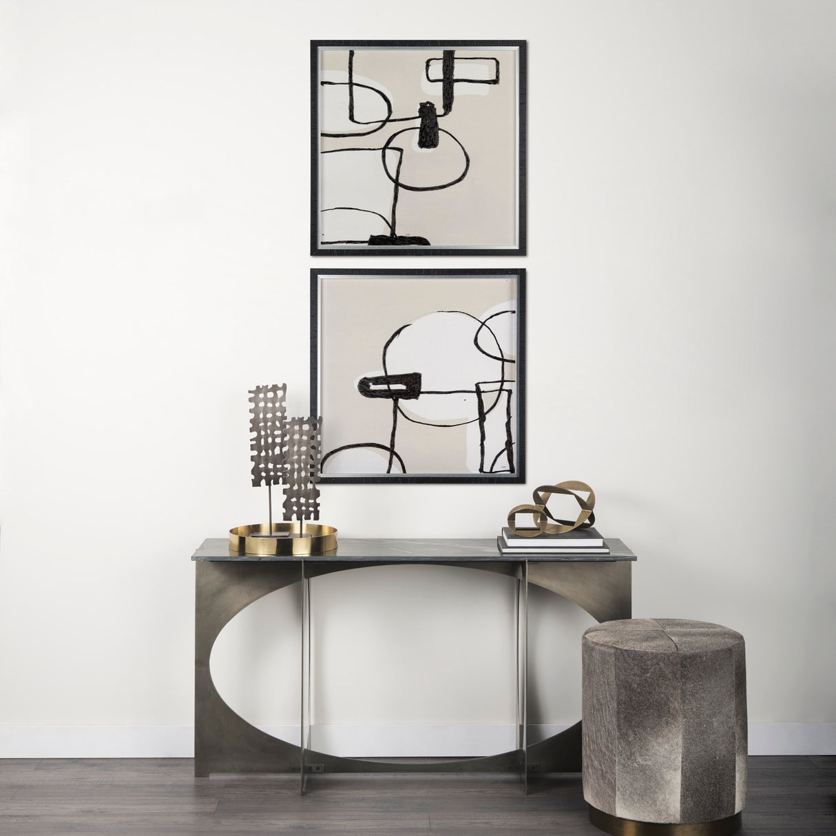 Neutral Shapes I by Mercana Studio a Hand Embellished Textured Framed Art Print Matted under Glass from Mercana - Luna Furniture