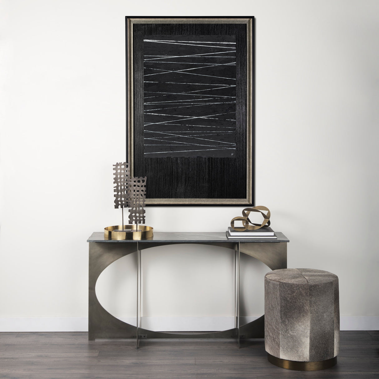 OM-Silver Lines by Studio M a handmade Original Framed Artwork under Glass from Mercana - Luna Furniture