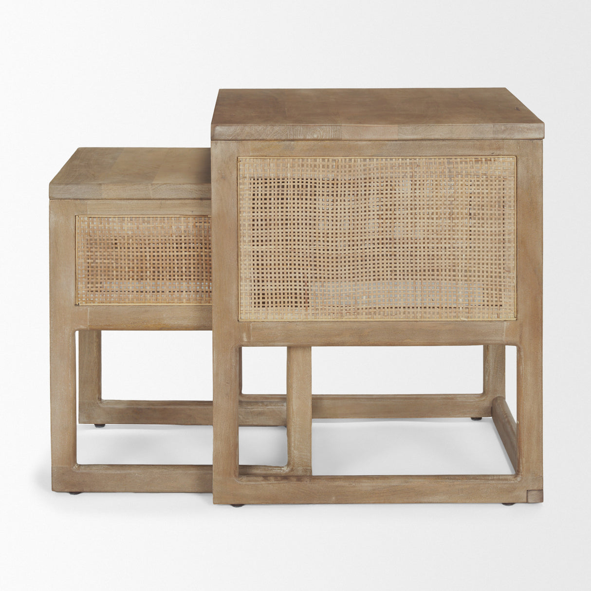 Grier Set of 2 Light Brown Solid Wood w/ Cane Nesting Accent Tables from Mercana - Luna Furniture