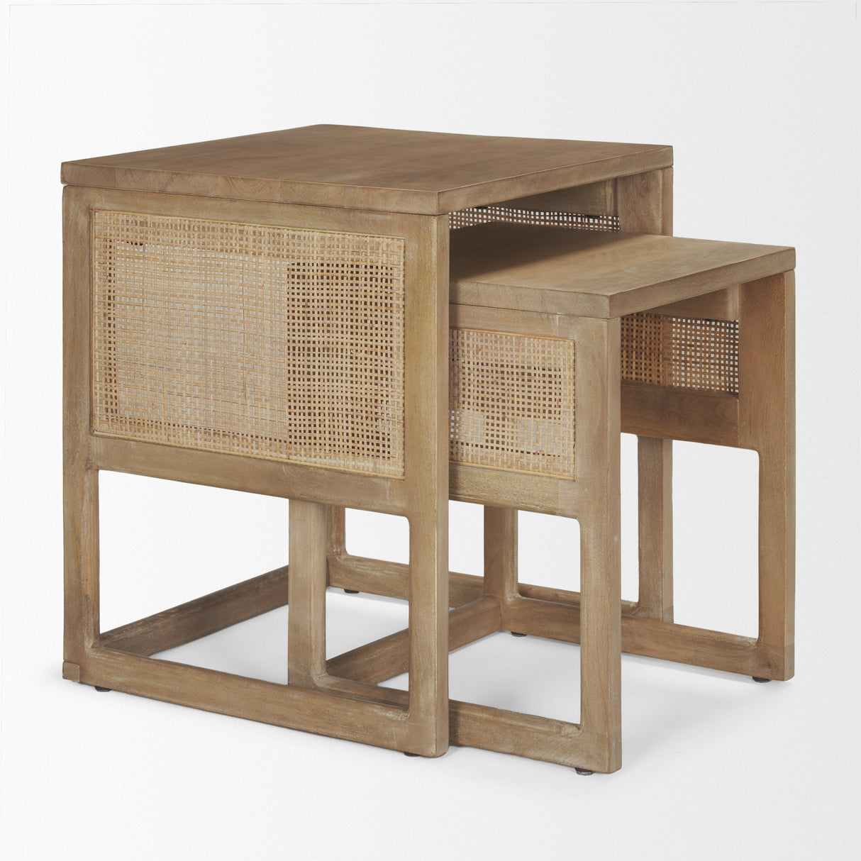 Grier Set of 2 Light Brown Solid Wood w/ Cane Nesting Accent Tables from Mercana - Luna Furniture