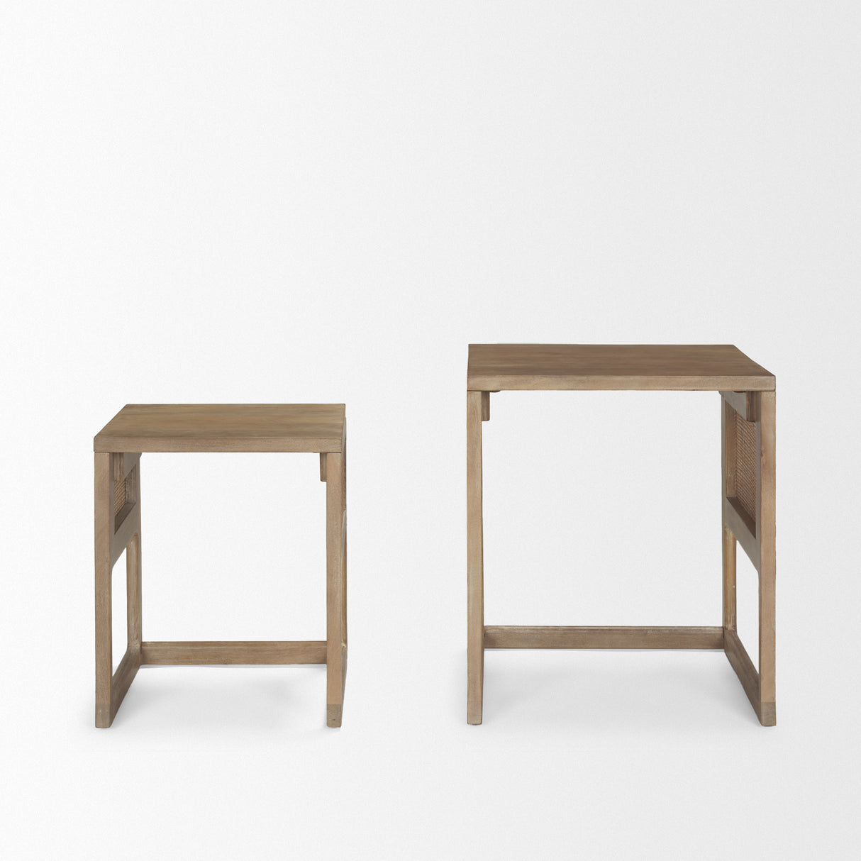 Grier Set of 2 Light Brown Solid Wood w/ Cane Nesting Accent Tables from Mercana - Luna Furniture