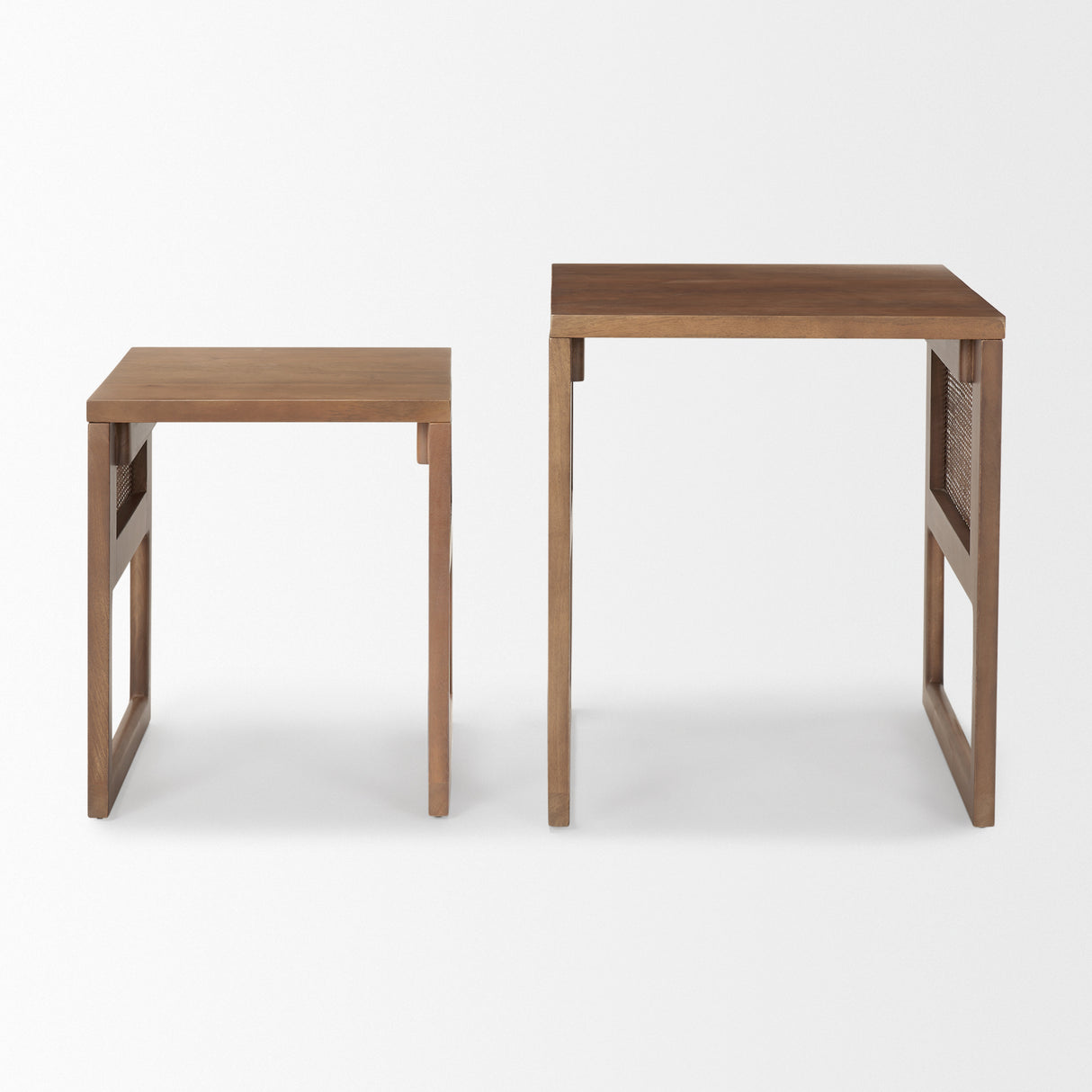 Grier Set of 2 Medium Brown Solid Wood w/ Cane Nesting Accent Tables from Mercana - Luna Furniture