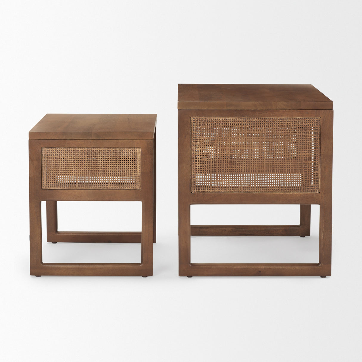 Grier Set of 2 Medium Brown Solid Wood w/ Cane Nesting Accent Tables from Mercana - Luna Furniture