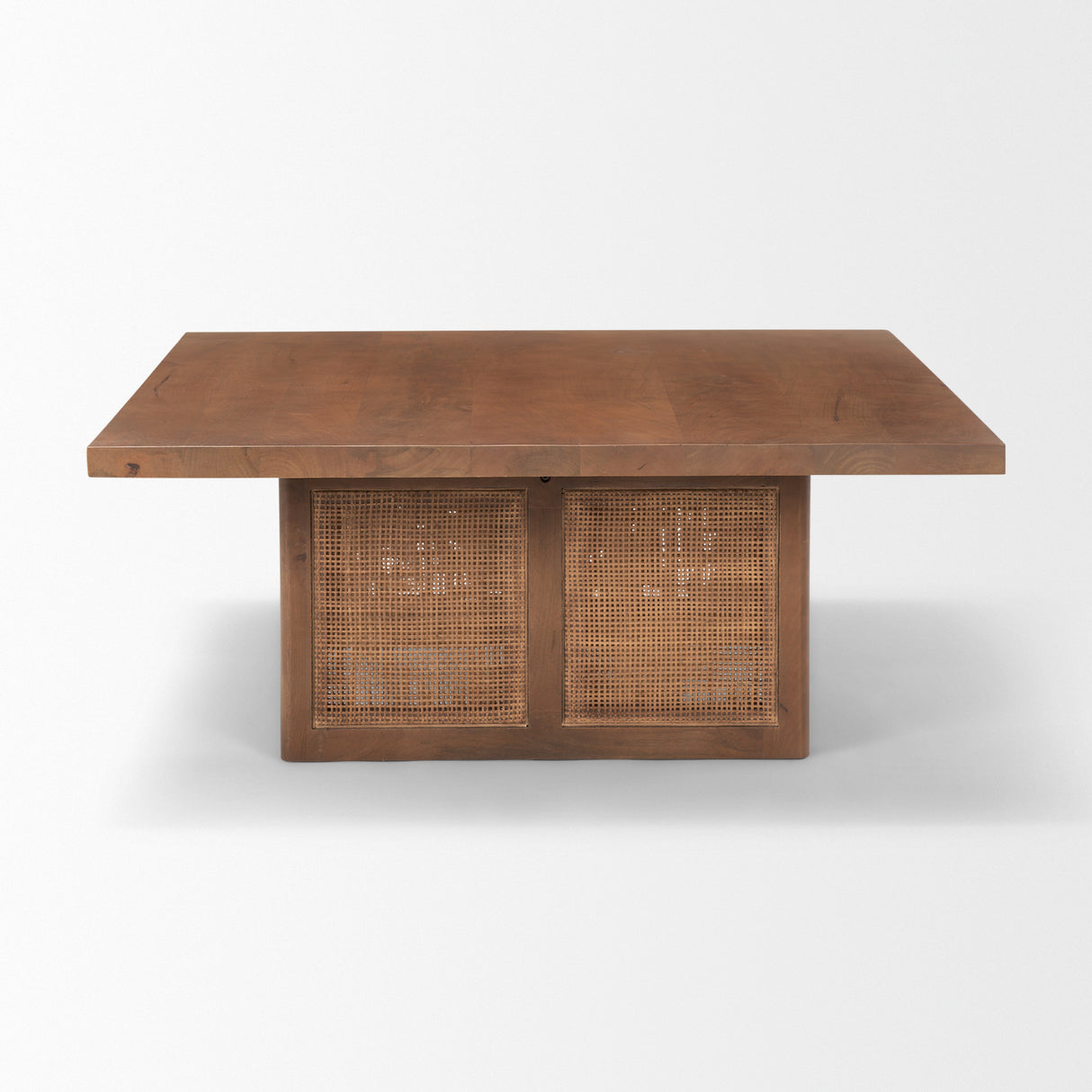 Grier 42" Square Medium Brown Solid Wood w/ Cane Coffee Table from Mercana - Luna Furniture