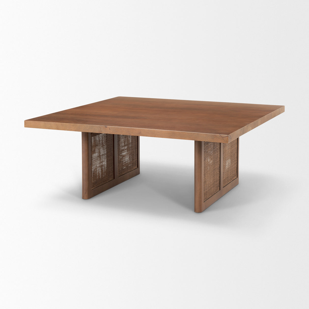 Grier 42" Square Medium Brown Solid Wood w/ Cane Coffee Table from Mercana - Luna Furniture