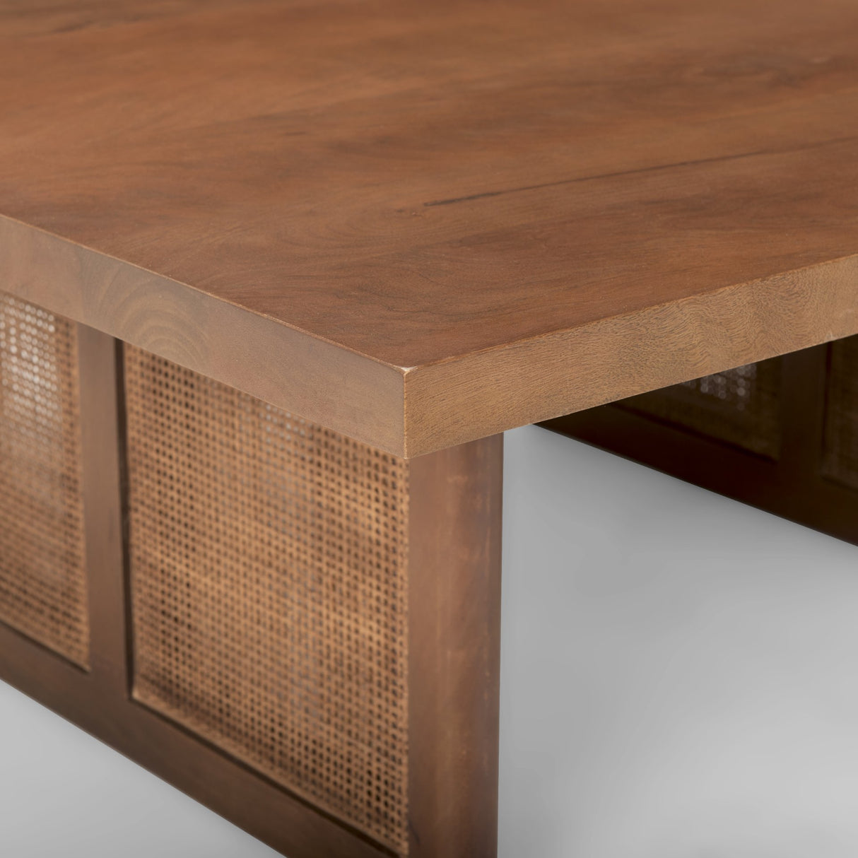 Grier 42" Square Medium Brown Solid Wood w/ Cane Coffee Table from Mercana - Luna Furniture