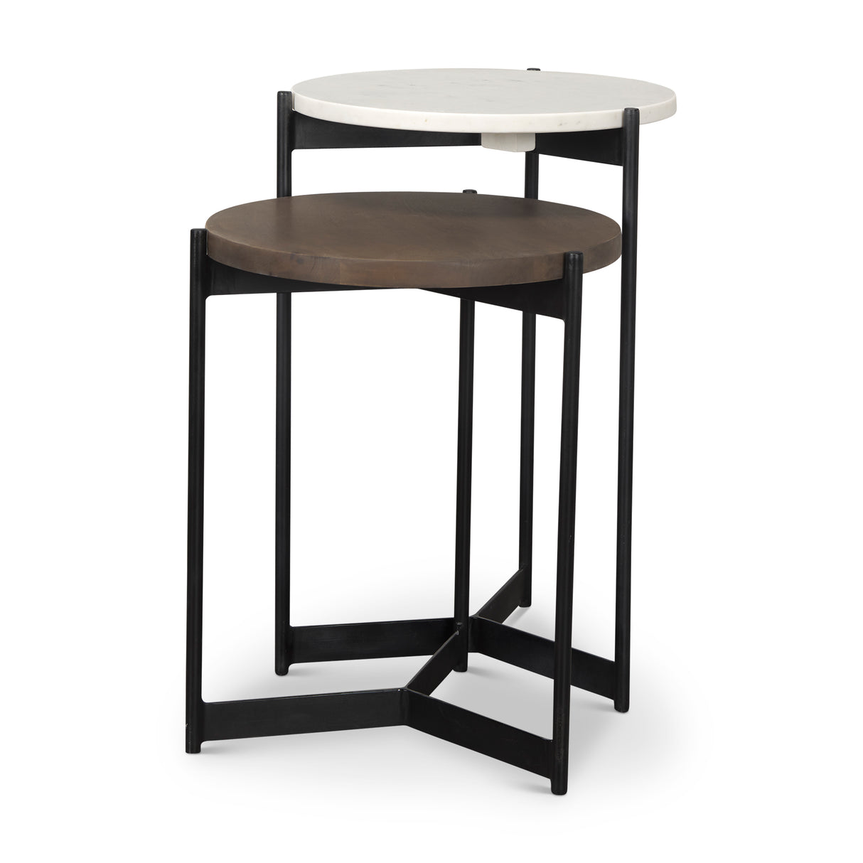 Larkin Marble & Dark Brown Wood Tabletop Nesting End/Side Tables from Mercana - Luna Furniture