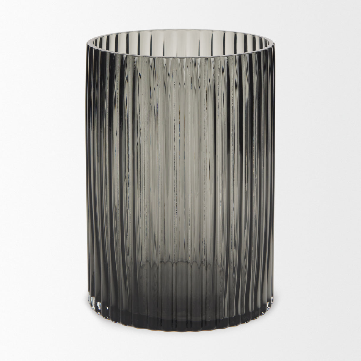 Dawn 8" Ribbed Smoke Gray Glass Vase from Mercana - Luna Furniture