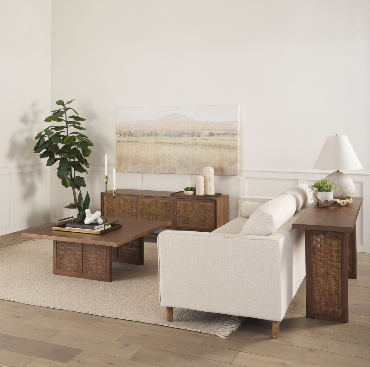 Grier 42" Square Medium Brown Solid Wood w/ Cane Coffee Table from Mercana - Luna Furniture