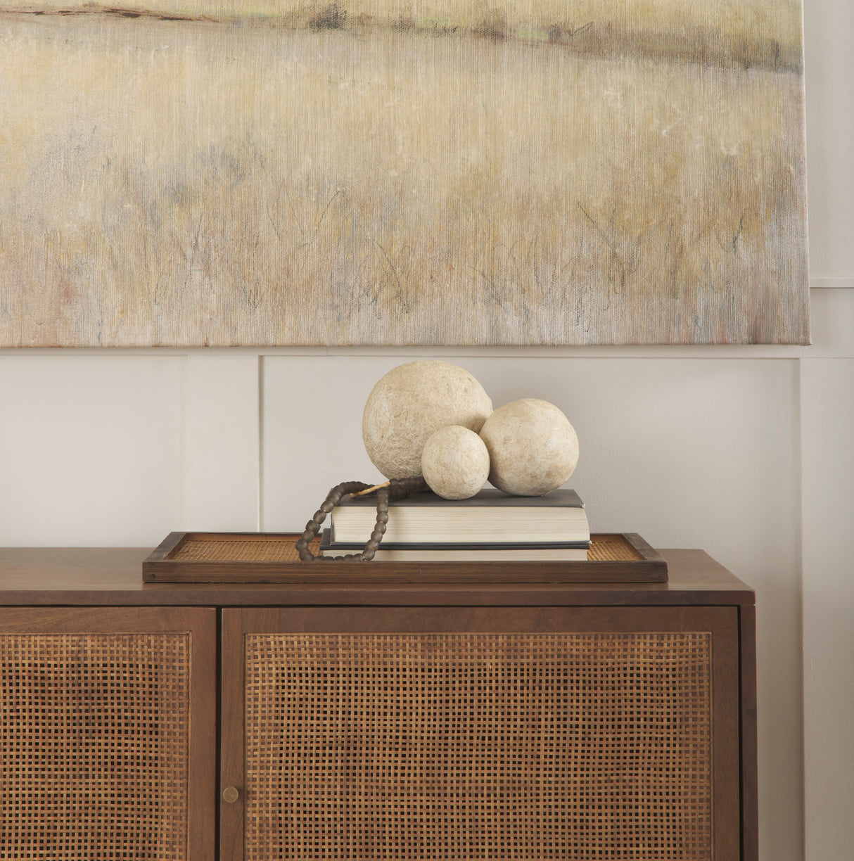 Sunita Set of 3 Beige Paper Mache Orbs from Mercana - Luna Furniture
