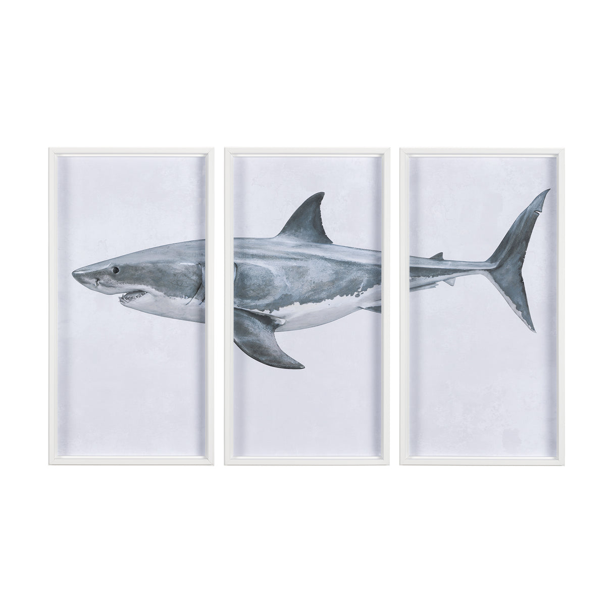 Great White Shark by Ariana a Triptych Hand Embellished Textured Framed Art Print Matted under Glass from Mercana - Luna Furniture