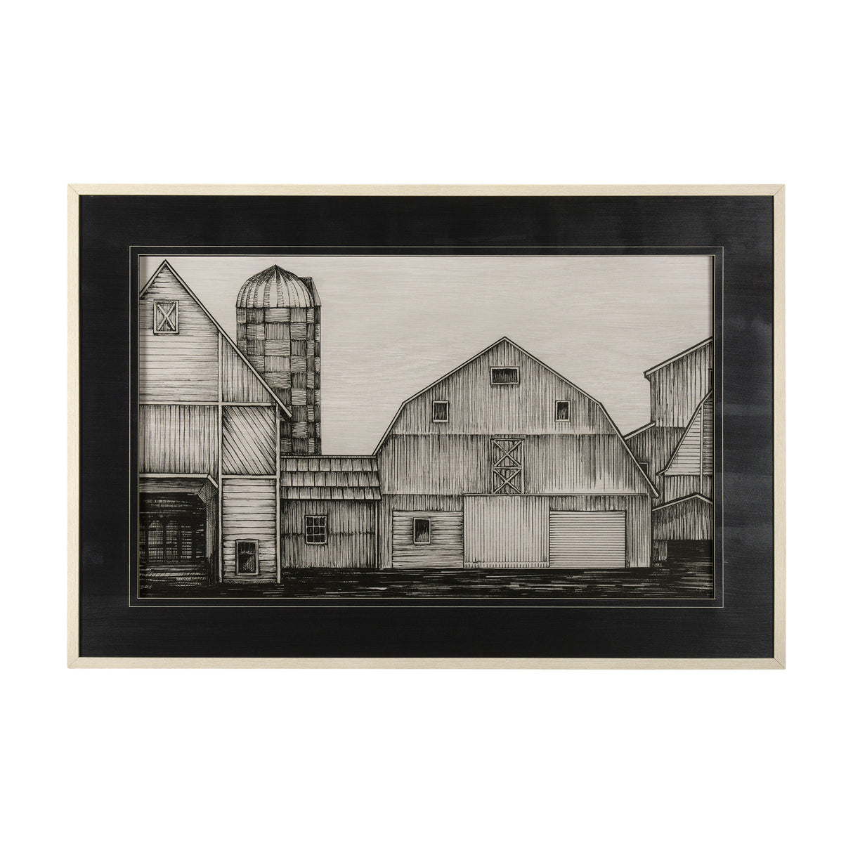 Barn Buildings I by CV a Hand Embellished Textured Framed Art Print Matted under Glass from Mercana - Luna Furniture