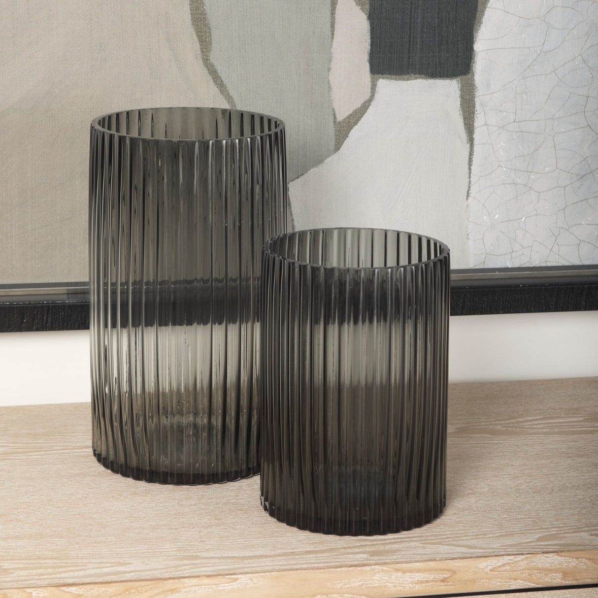 Dawn 8" Ribbed Smoke Gray Glass Vase from Mercana - Luna Furniture