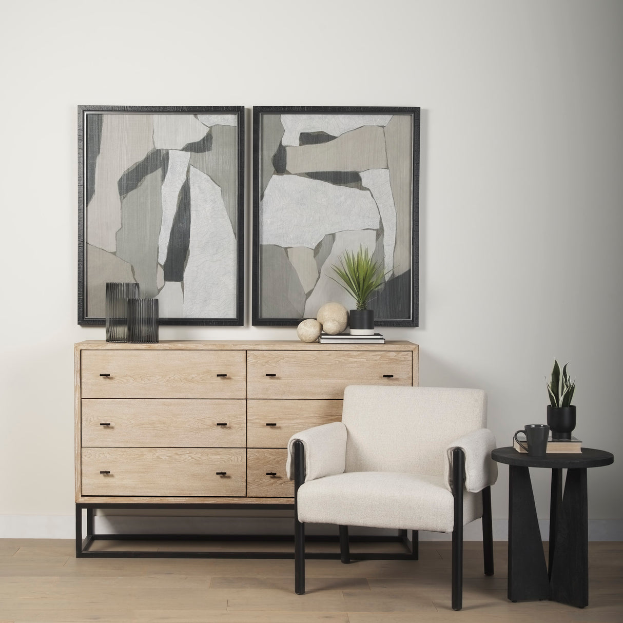 Ciara 6 Drawer Beige Fir Veneer w/ Black Metal Sideboard from Mercana - Luna Furniture