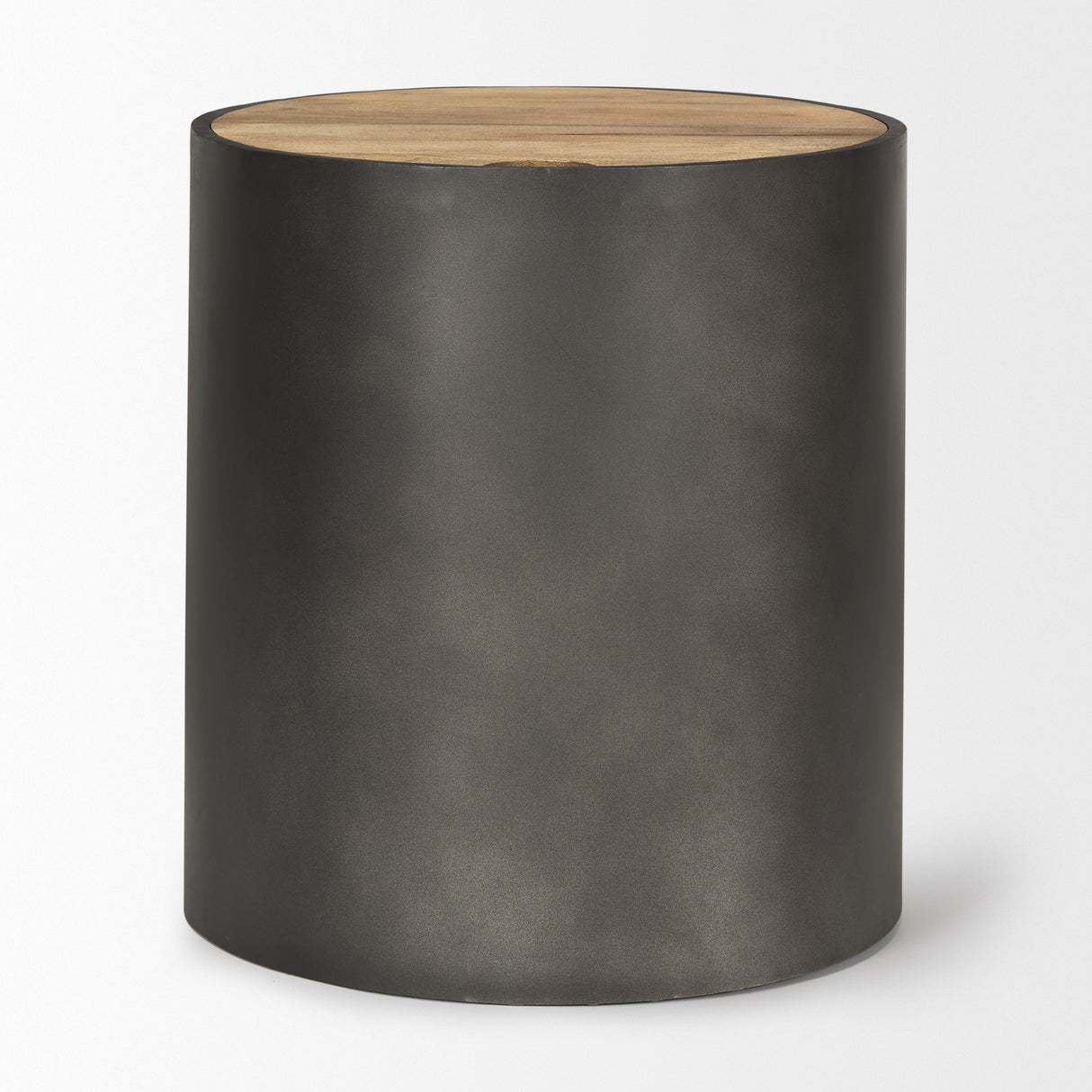 Eclipse Gunmetal Gray Drum Base w/ Brown Wood Top End/Side Table from Mercana - Luna Furniture