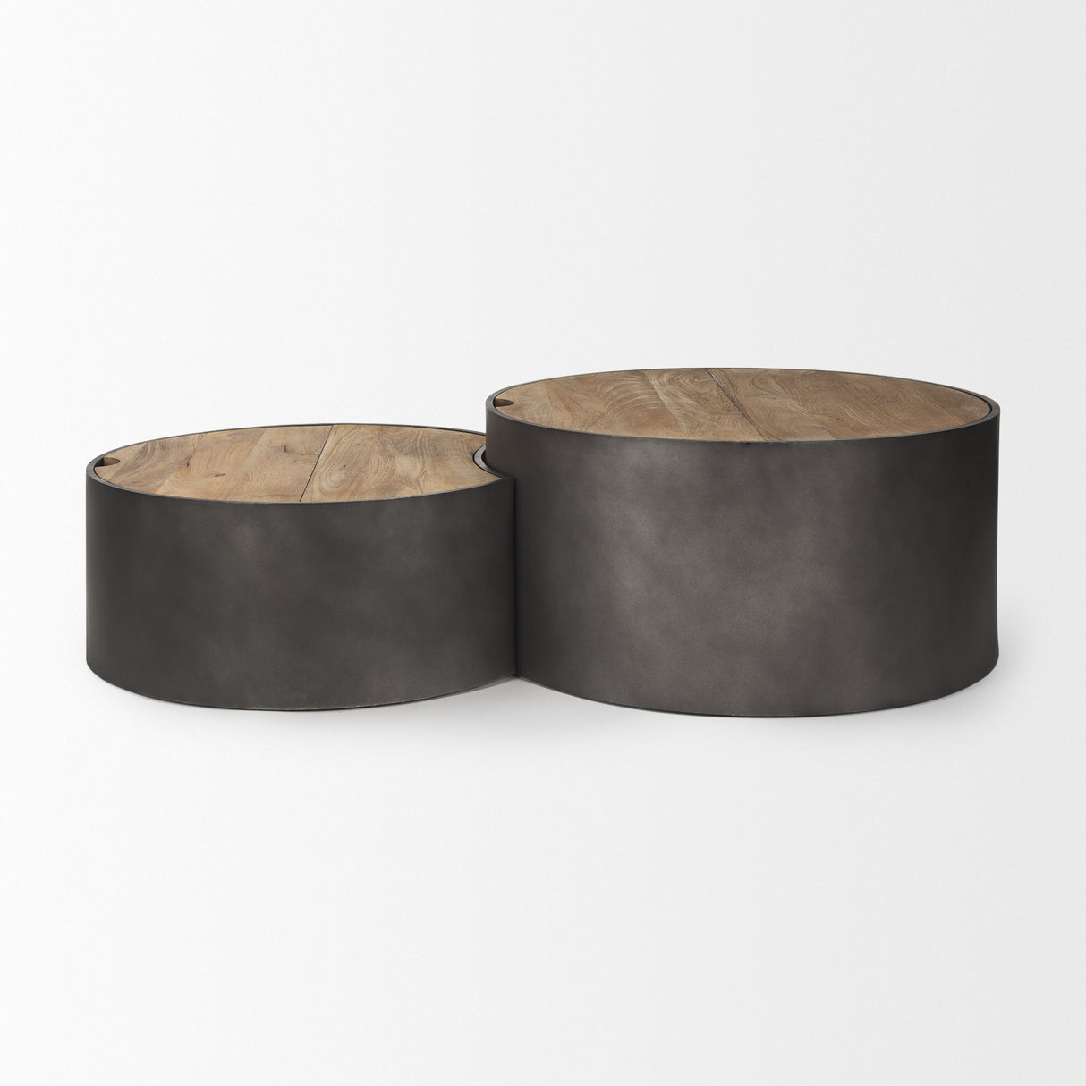 Eclipse Gunmetal Gray Drum Base w/ Brown Wood Top Nested Coffee Table from Mercana - Luna Furniture