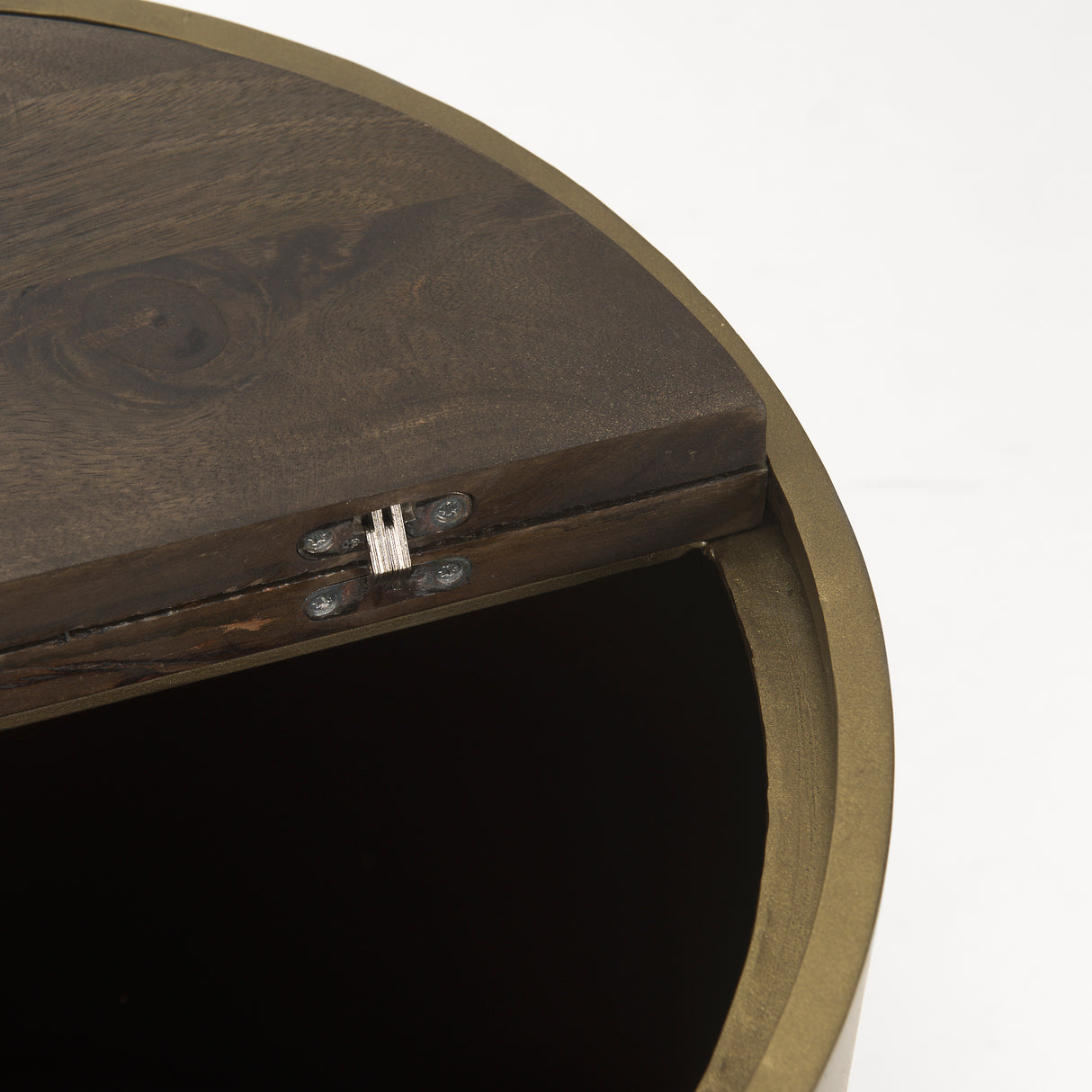 Eclipse Antique Brass Metal Drum Base w/ Dark Brown Wood Top End/Side Table from Mercana - Luna Furniture