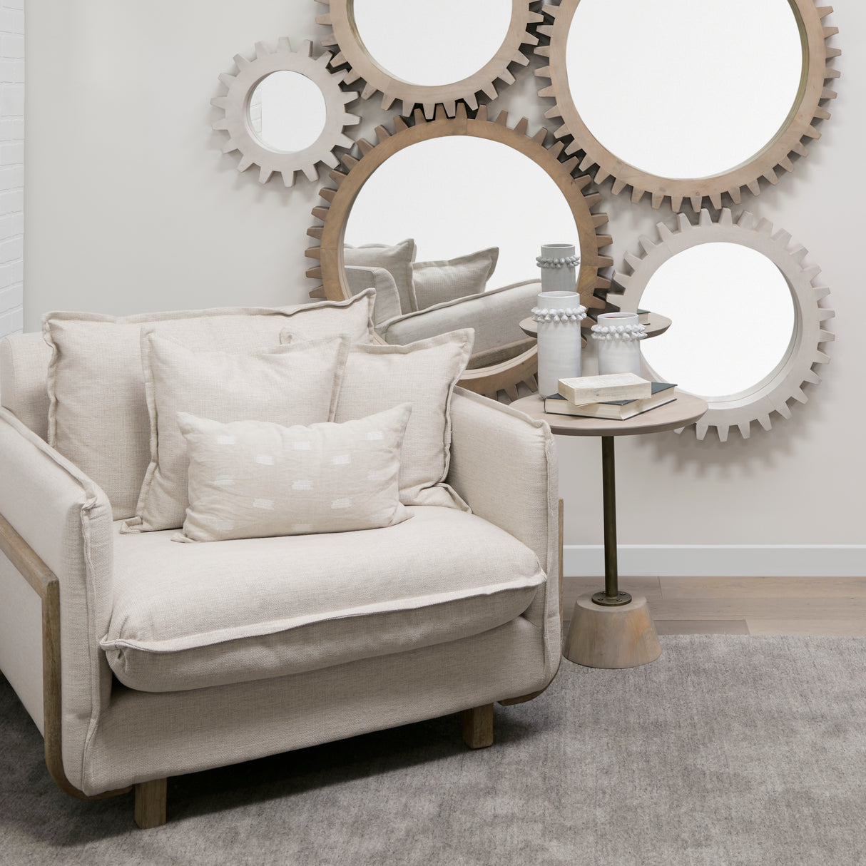 Roy II Beige Upholstered and Brown Wood Frame Arm Chair from Mercana - Luna Furniture