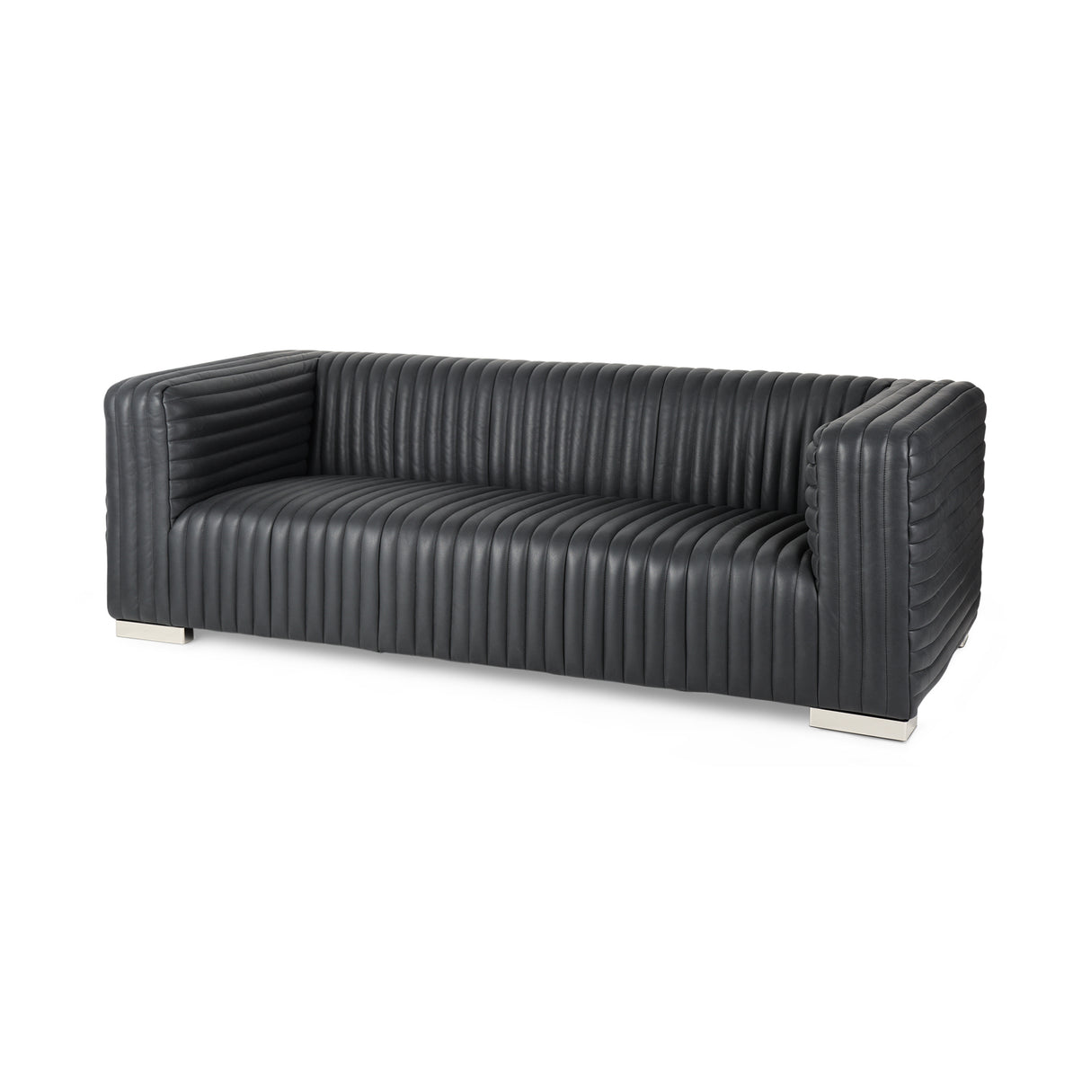 Ricciardo Black Leather Wrapped Three Seater Sofa 82.5L x 38.5W x 26.5H from Mercana - Luna Furniture