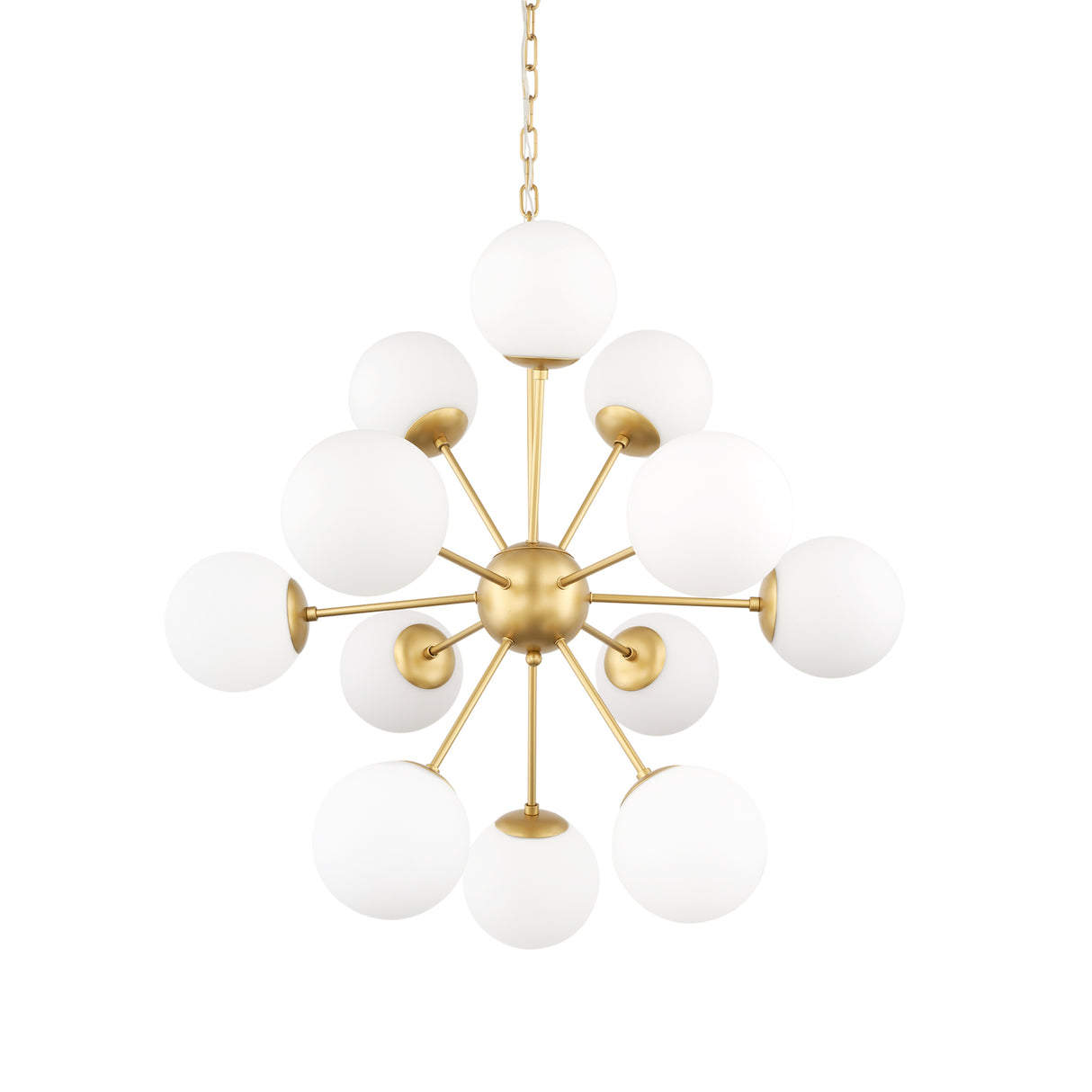 Barbara Brushed Gold Metal w/ Frosted Glass Globes 11-Light Chandelier from Mercana - Luna Furniture
