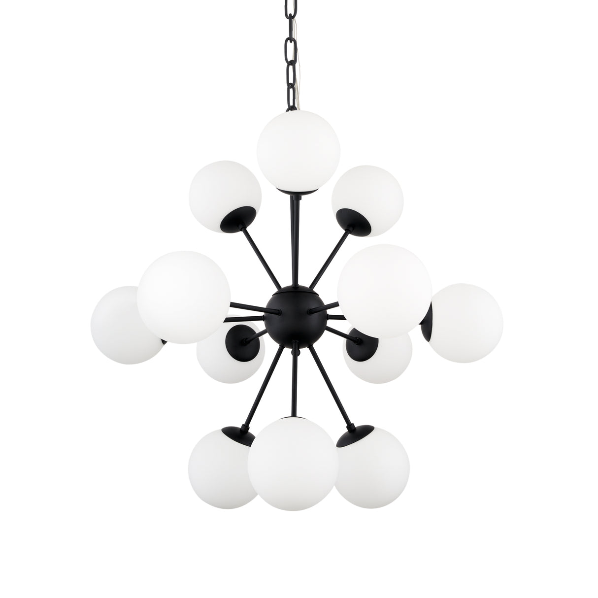 Barbara Matte Black Metal w/ Frosted Glass Globes 11-Light Chandelier from Mercana - Luna Furniture