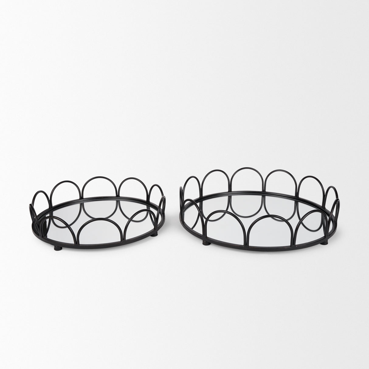 Lenore Round Metal/Mirror Tray Black (Set of 2) from Mercana - Luna Furniture