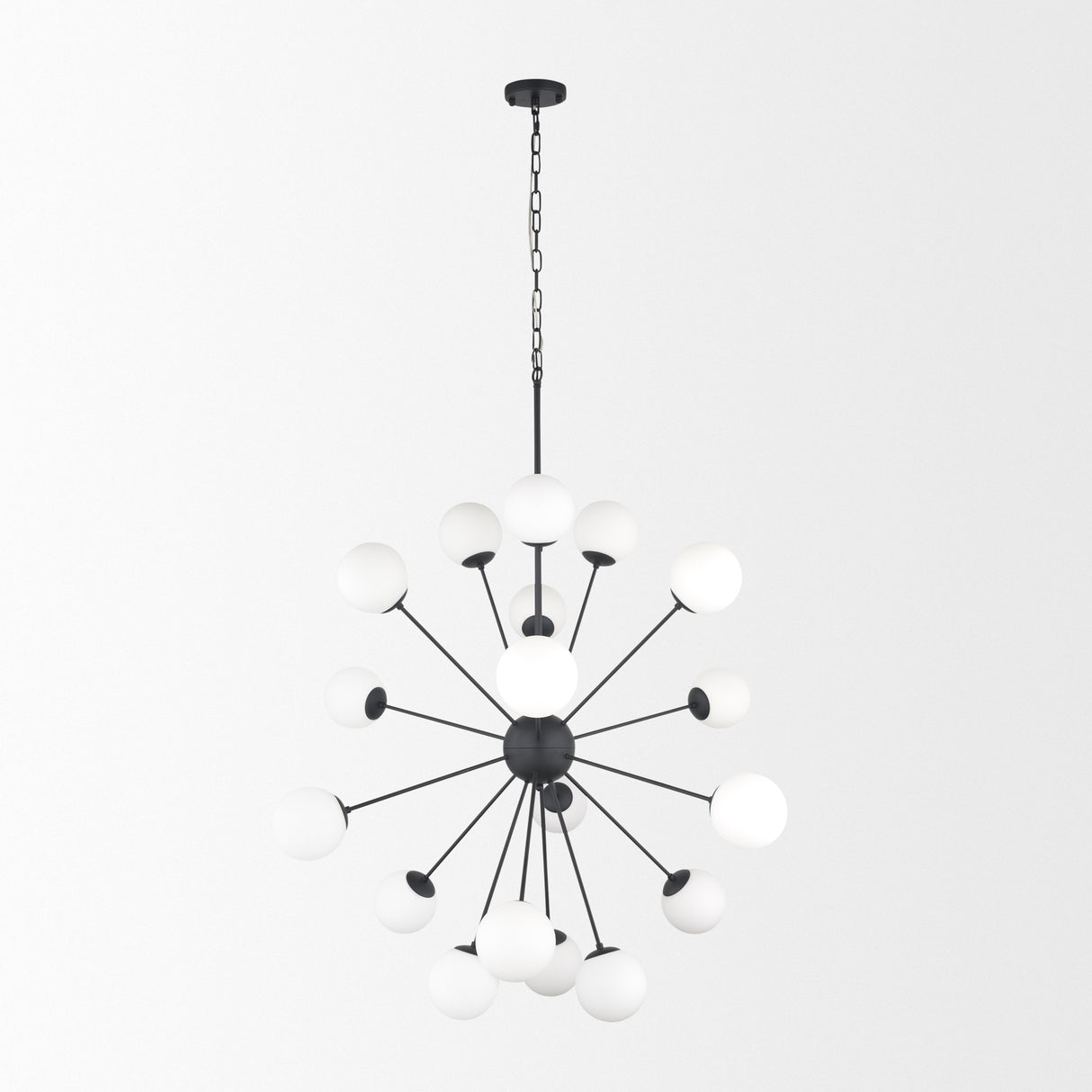 Barbara Matte Black Metal w/ Frosted Glass Globes 18-Light Chandelier from Mercana - Luna Furniture