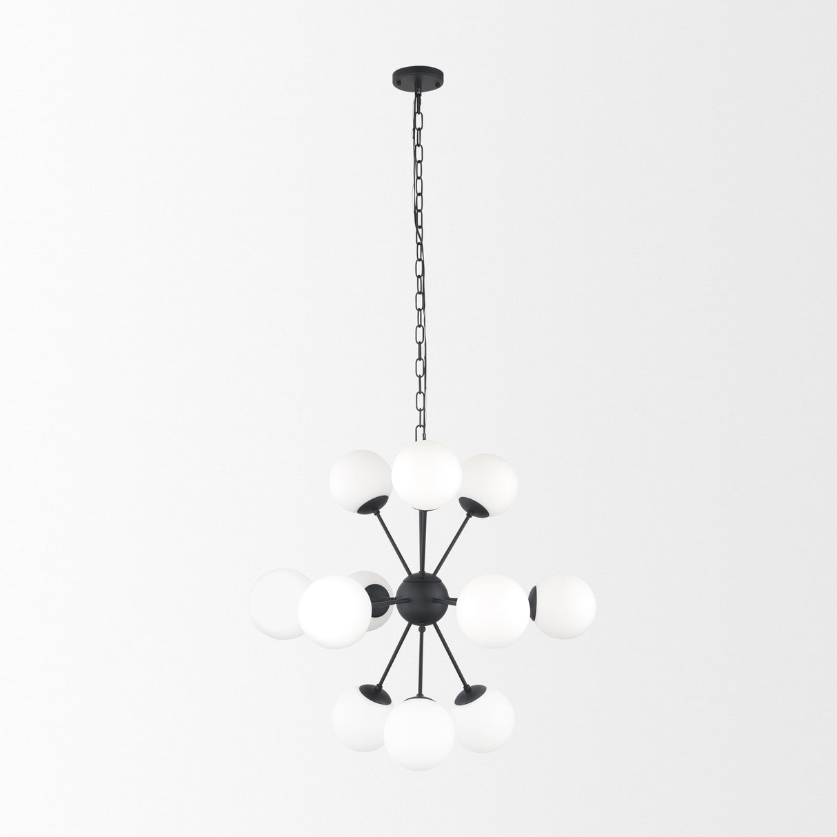 Barbara Matte Black Metal w/ Frosted Glass Globes 11-Light Chandelier from Mercana - Luna Furniture