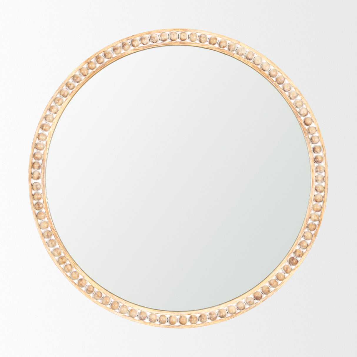 Roan Light Brown Wood Beaded Wall Mirror from Mercana - Luna Furniture