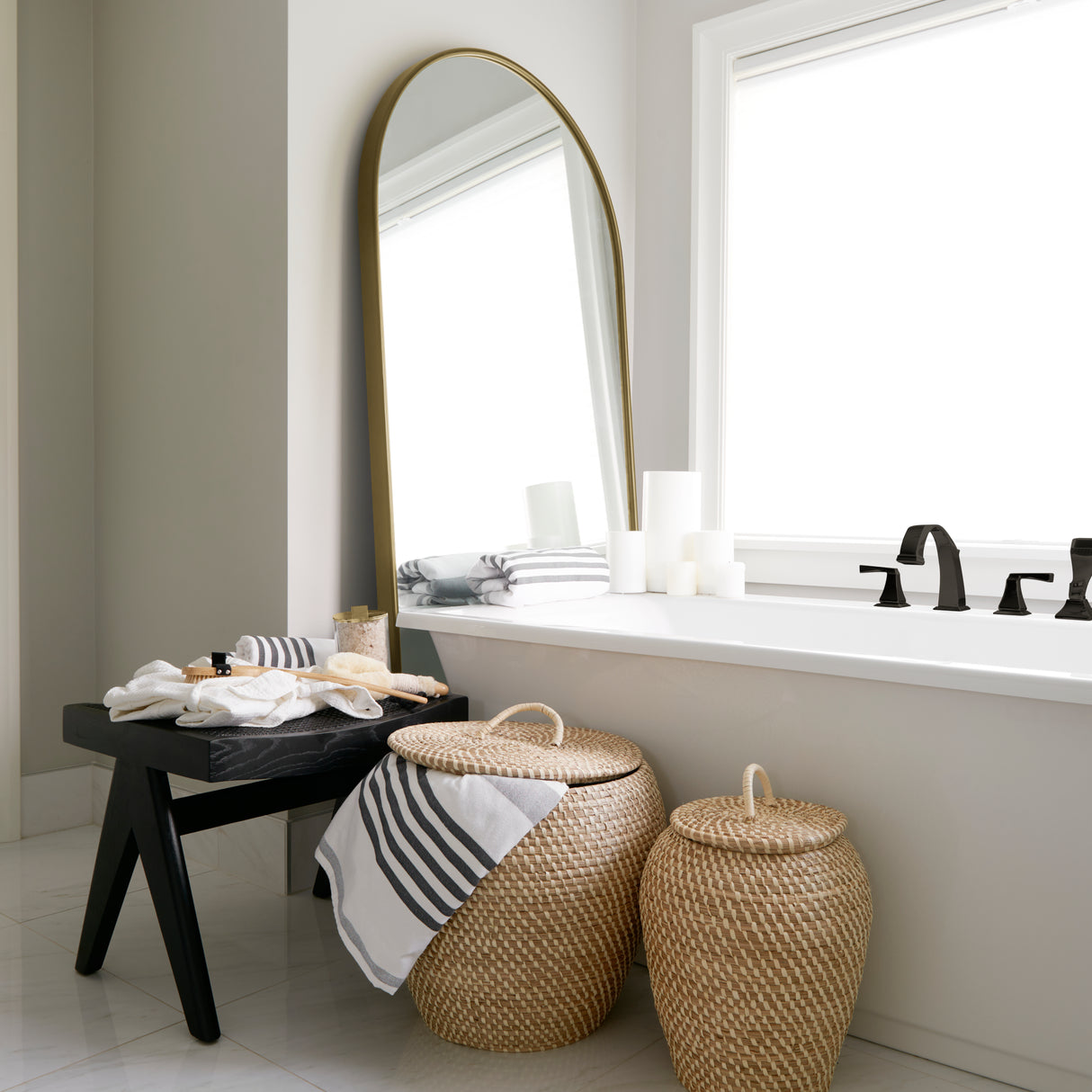 Sadie 36.0L x 2.0W x 76.0H Antique Gold Metal Rounded Arch Floor Mirror from Mercana - Luna Furniture