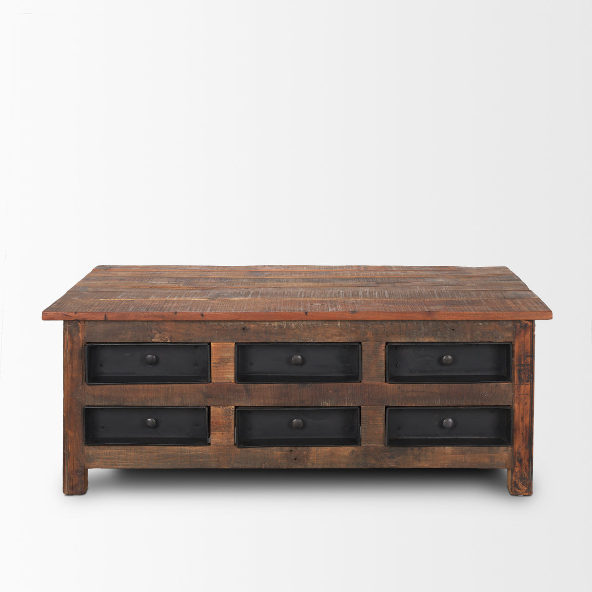 Wilton Brown Wood w/ 12 Black Metal Drawers Coffee Table from Mercana - Luna Furniture