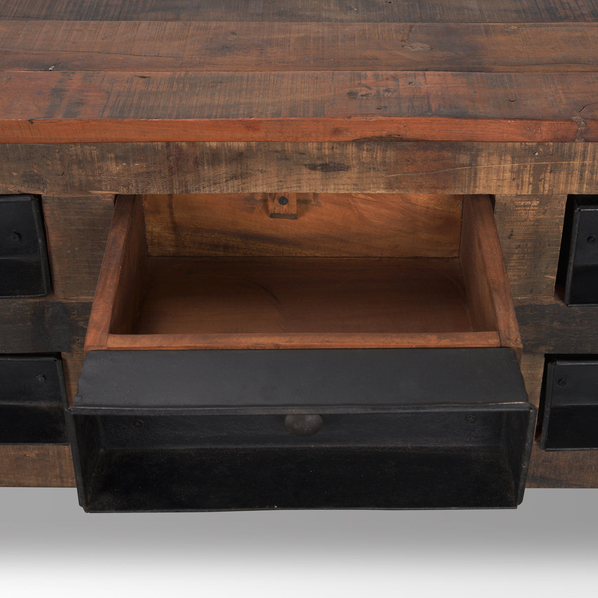 Wilton Brown Wood w/ 12 Black Metal Drawers Coffee Table from Mercana - Luna Furniture