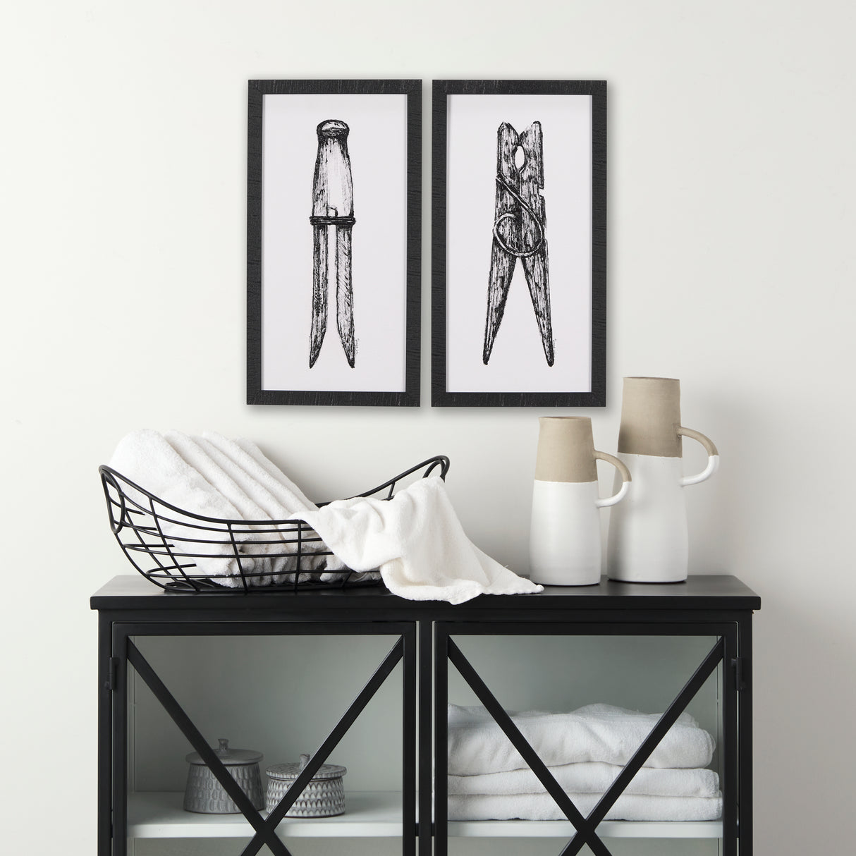 Vintage Cloth Peg I by Mercana Studio a Hand Embellished Textured Framed Art Print from Mercana - Luna Furniture