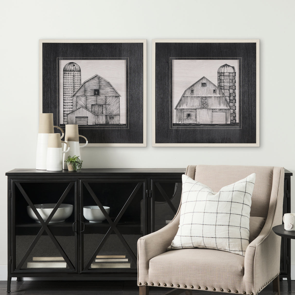 Barn Buildings II by Mercana Studio a Hand Embellished Textured Framed Art Print Matted under Glass from Mercana - Luna Furniture