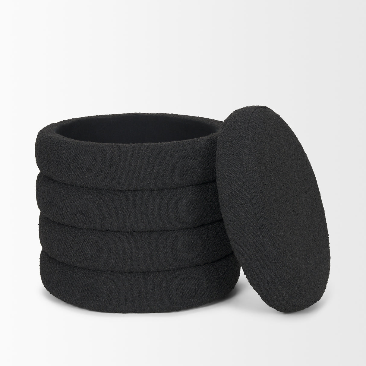 Elise Black Boucle Upholstered Storage Ottoman from Mercana - Luna Furniture