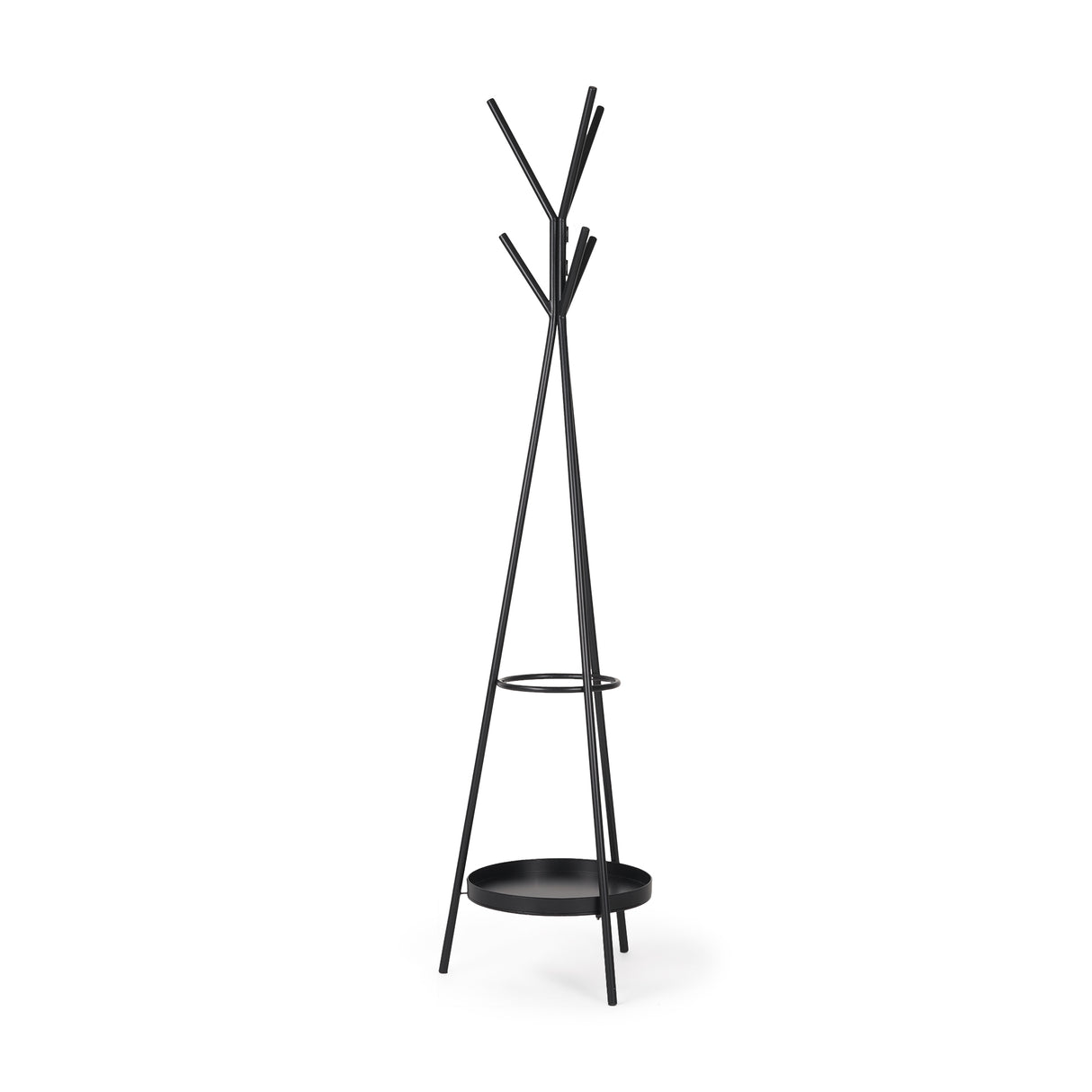 Everett Matte Black Metal w/ Two Metal Shelves Coat Rack from Mercana - Luna Furniture