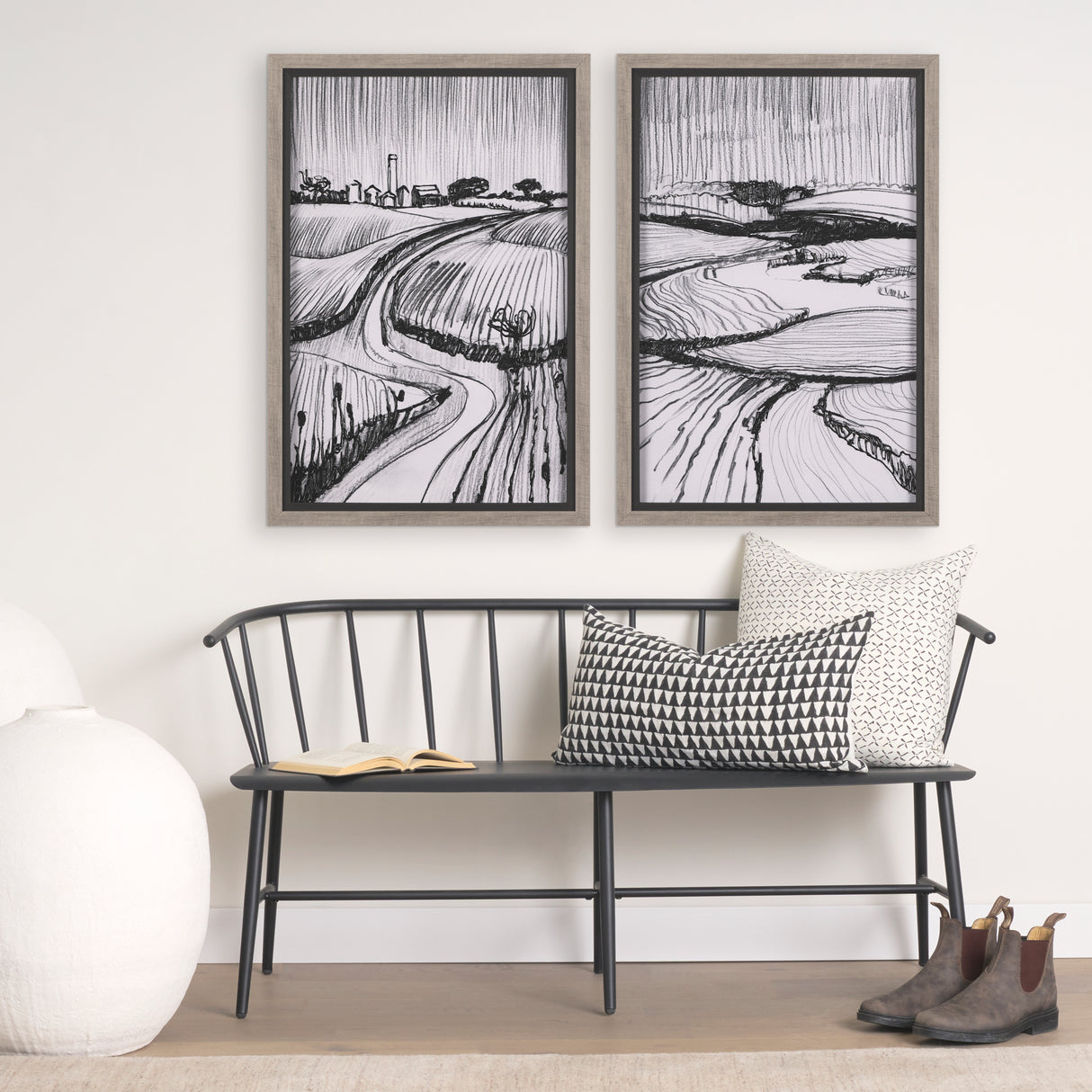 Rural Sketch-II by Mercana Studio a Hand Embellished Textured Framed Art Print from Mercana - Luna Furniture