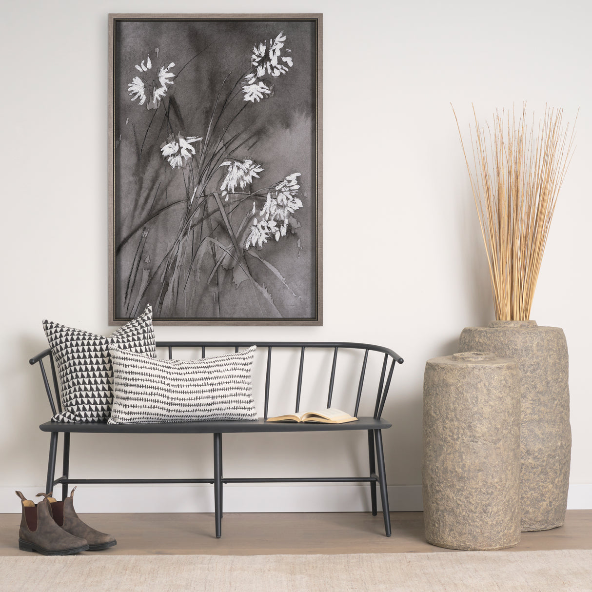 Wildflowers I Charcoal by Mercana Studio a Hand Embellished Textured Framed Art Print from Mercana - Luna Furniture