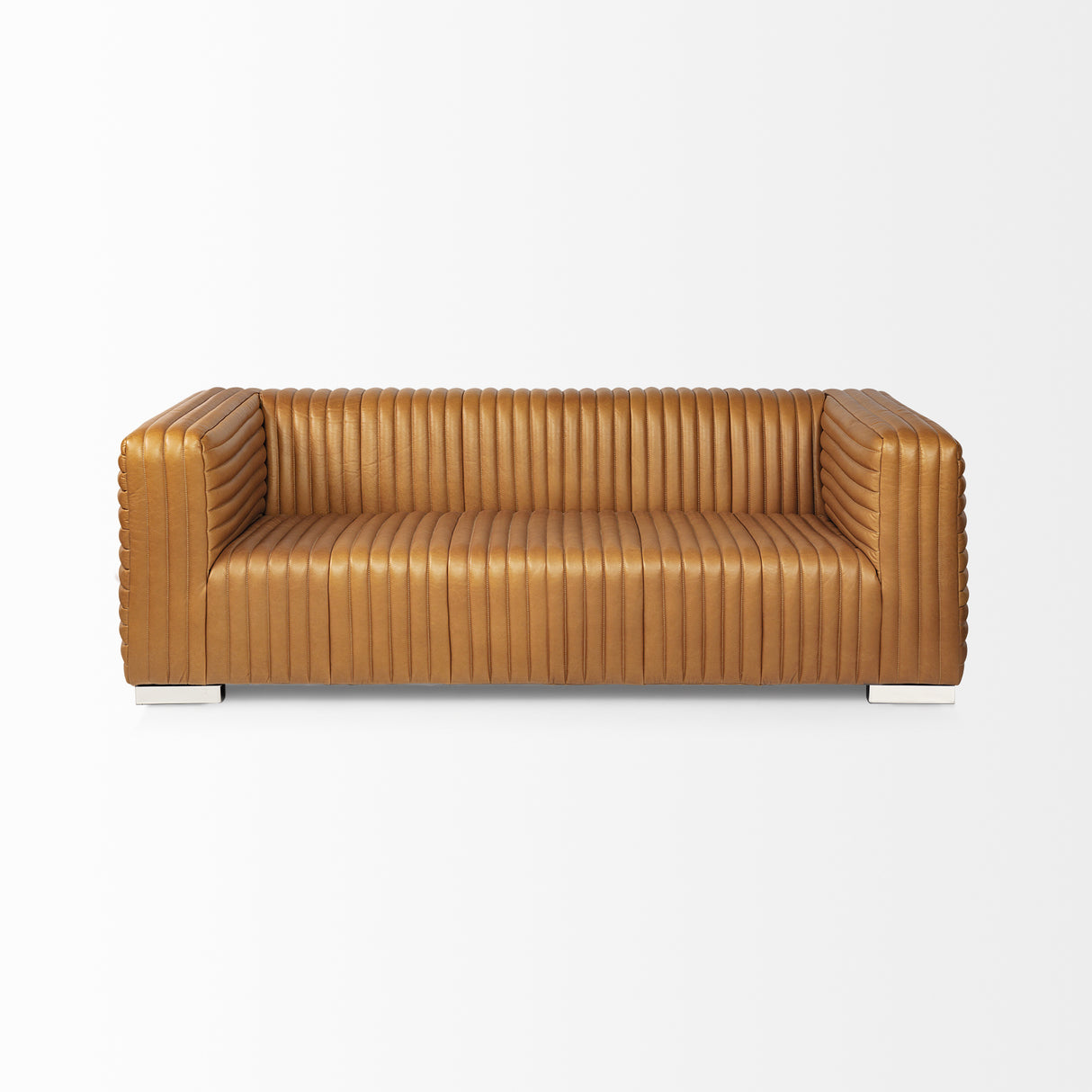 Ricciardo Cognac Leather Three Seater Sofa 82.5L x 38.5W x 26.5H from Mercana - Luna Furniture