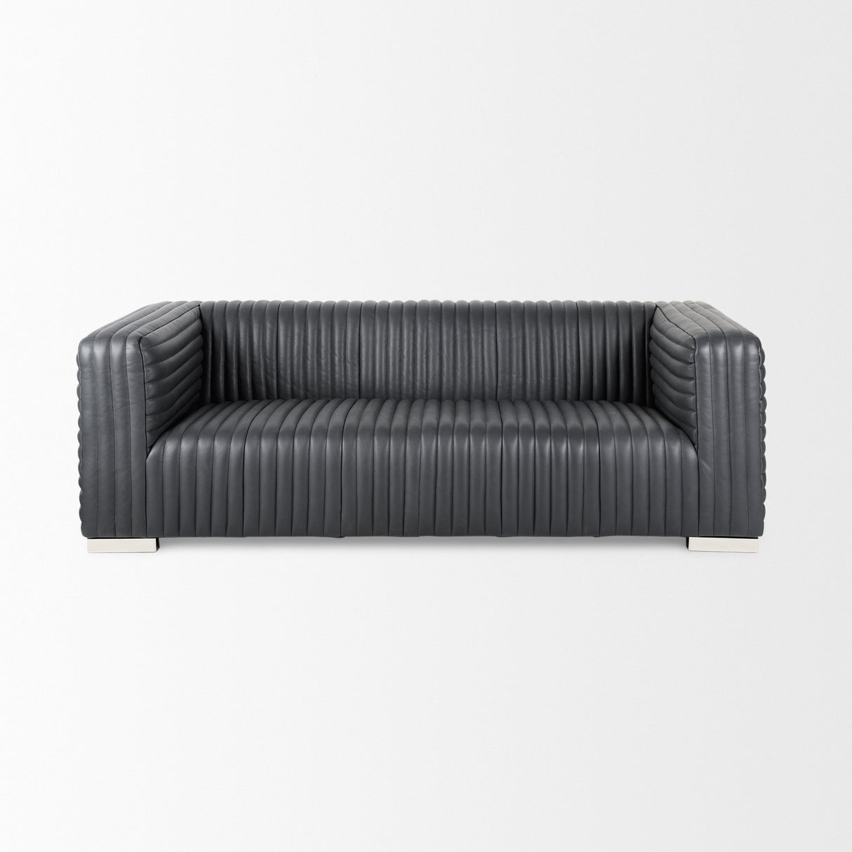 Ricciardo Black Leather Wrapped Three Seater Sofa 82.5L x 38.5W x 26.5H from Mercana - Luna Furniture