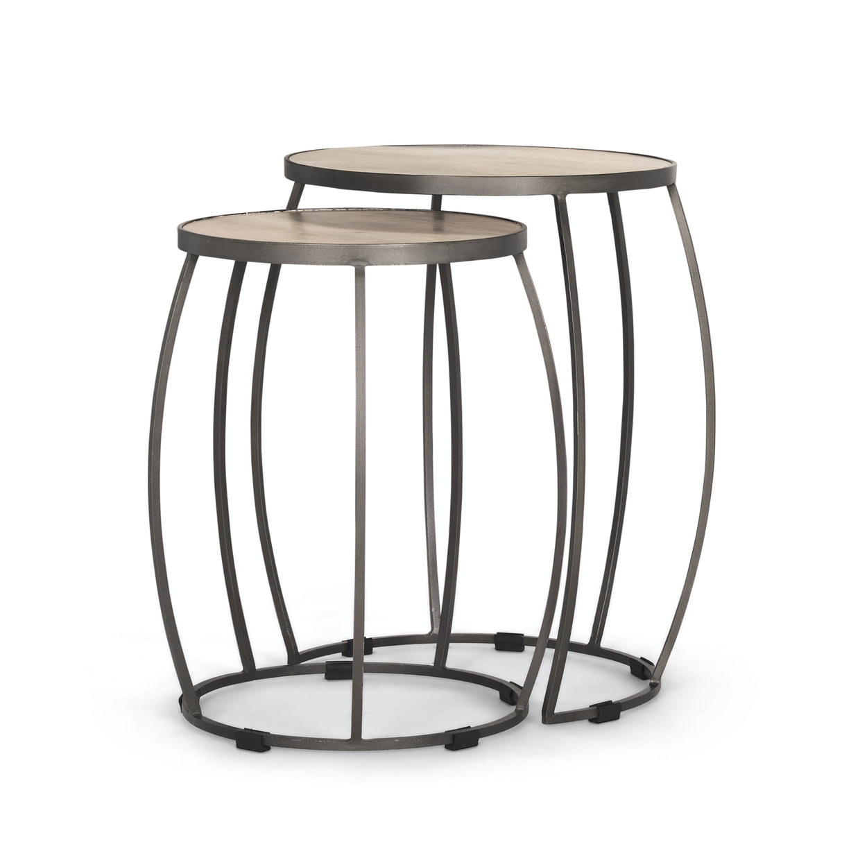 Clapp Round Light Brown W/ White Wash Wood and Silver Metal Nesting Accent Tables (Set of 2) from Mercana - Luna Furniture