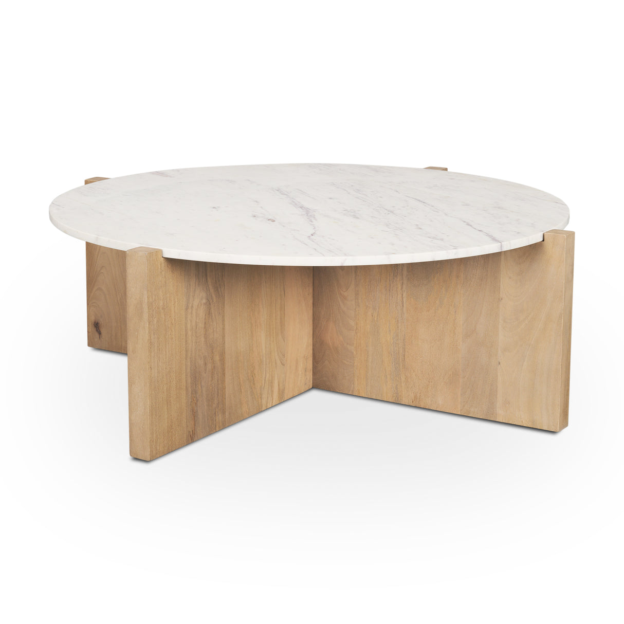 Bianca Light Brown Wood w/ Round Marble Top Coffee Table from Mercana - Luna Furniture