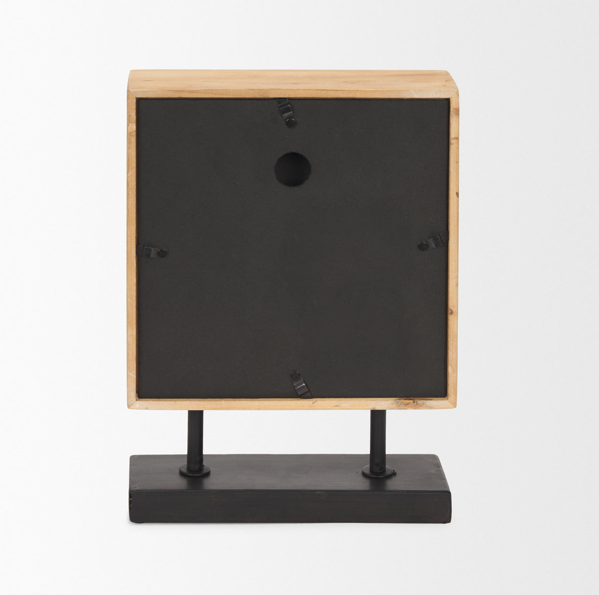 Renaya Light Brown Wood w/ Matte Black Metal Base Table Clock from Mercana - Luna Furniture