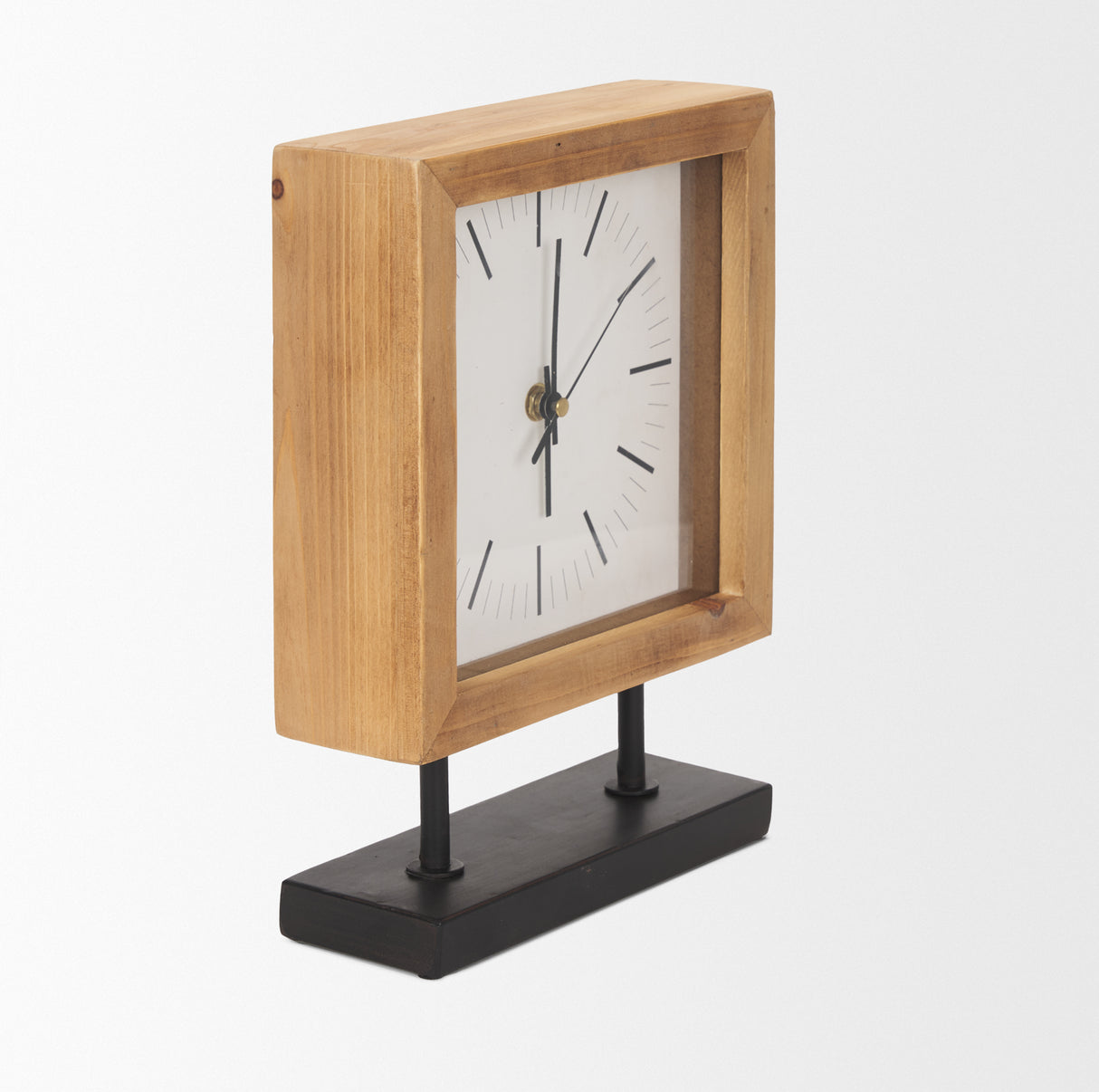 Renaya Light Brown Wood w/ Matte Black Metal Base Table Clock from Mercana - Luna Furniture