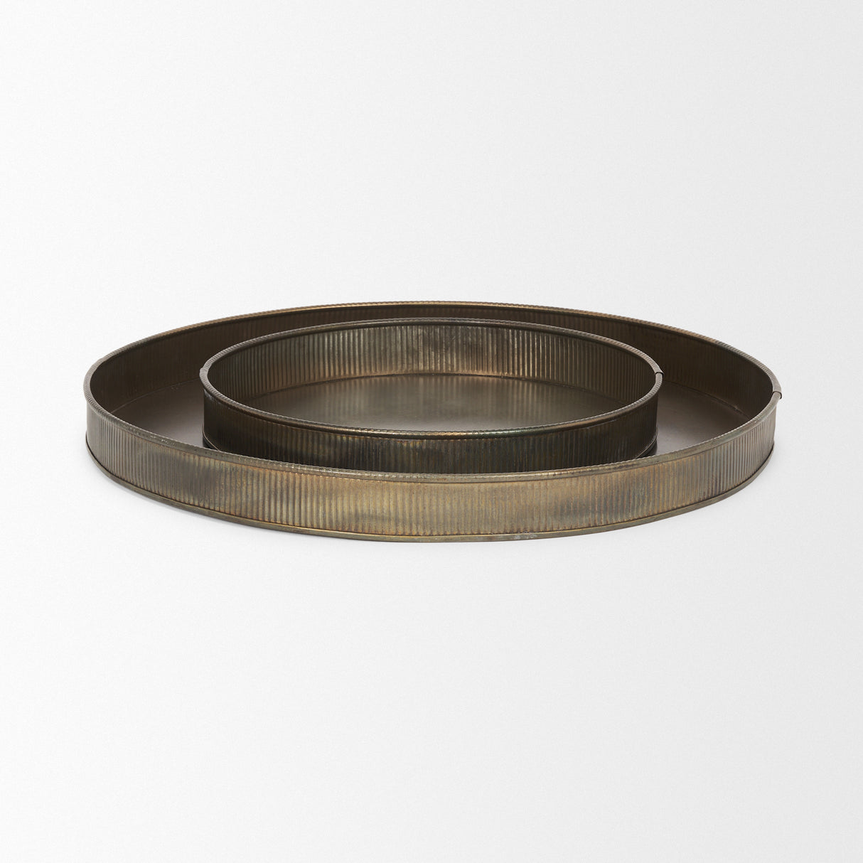 Varun Round Antiqued Brass Metal Tray (Set of 2) from Mercana - Luna Furniture