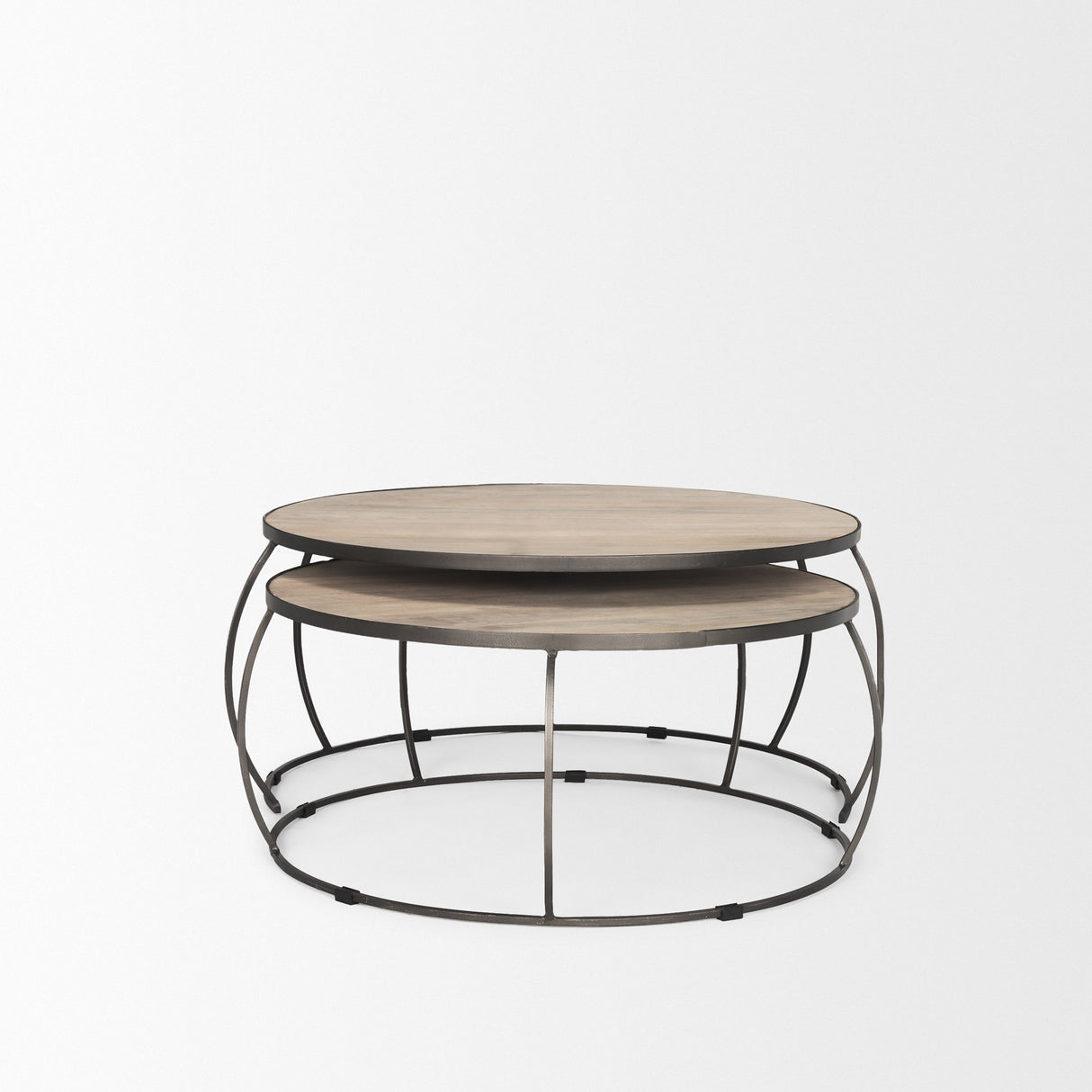 Clapp Round Light Brown W/ White Wash Wood and Silver Metal Nesting Coffee Tables (Set of 2) from Mercana - Luna Furniture