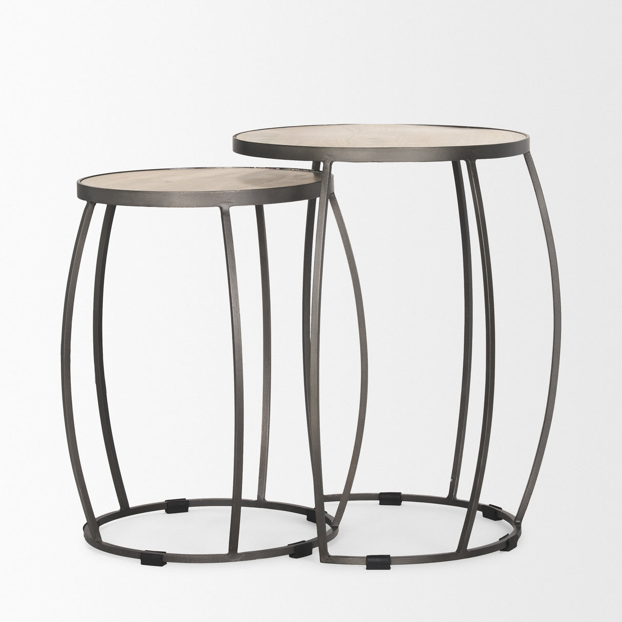 Clapp Round Light Brown W/ White Wash Wood and Silver Metal Nesting Accent Tables (Set of 2) from Mercana - Luna Furniture
