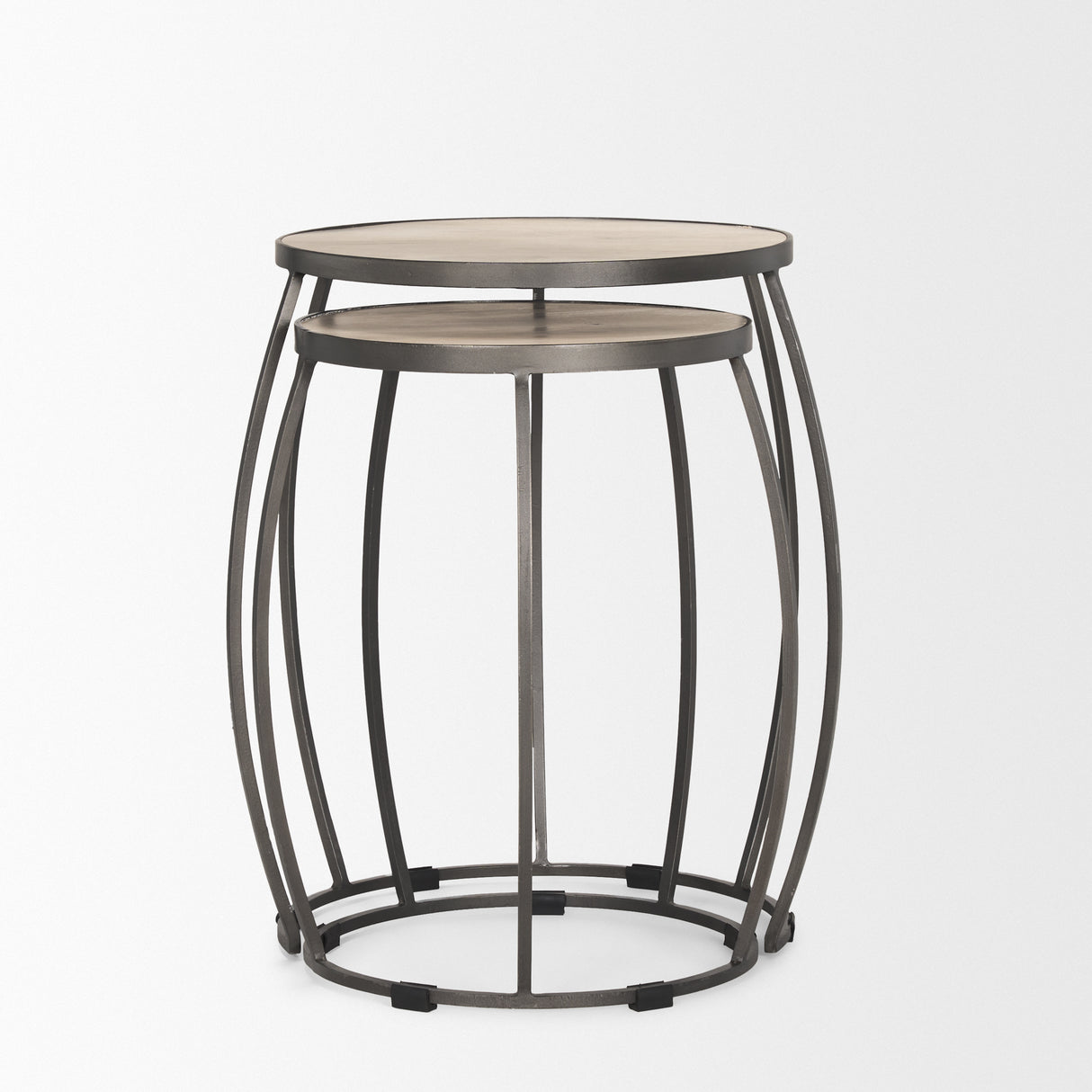 Clapp Round Light Brown W/ White Wash Wood and Silver Metal Nesting Accent Tables (Set of 2) from Mercana - Luna Furniture