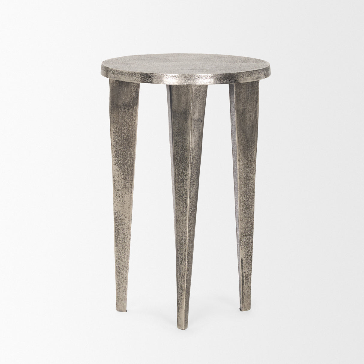 Maggie Textured Silver Nickel Cast Aluminum Metal Accent Table from Mercana - Luna Furniture